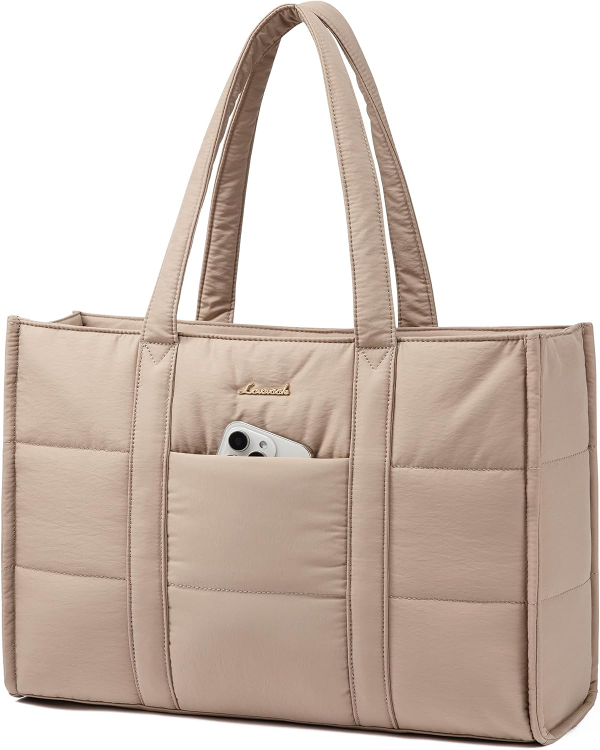 Detalle de LOVEVOOK Tote Bags for Women: Puffer Quilted Work Bag with Laptop Compartments