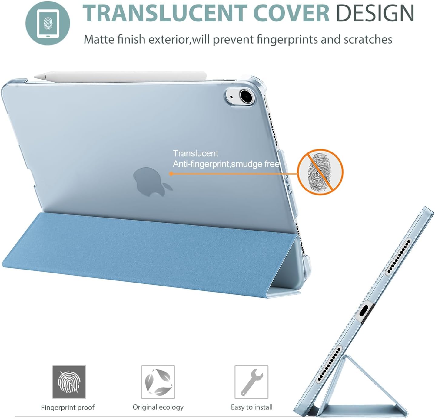 Detalle 2 de ProCase Hülle für iPad Air 11 Zoll (M4/M3/M2 & 5/4 Gen) – Himmelblau, mit Sleep/Wake und Pencil-Unterstützung