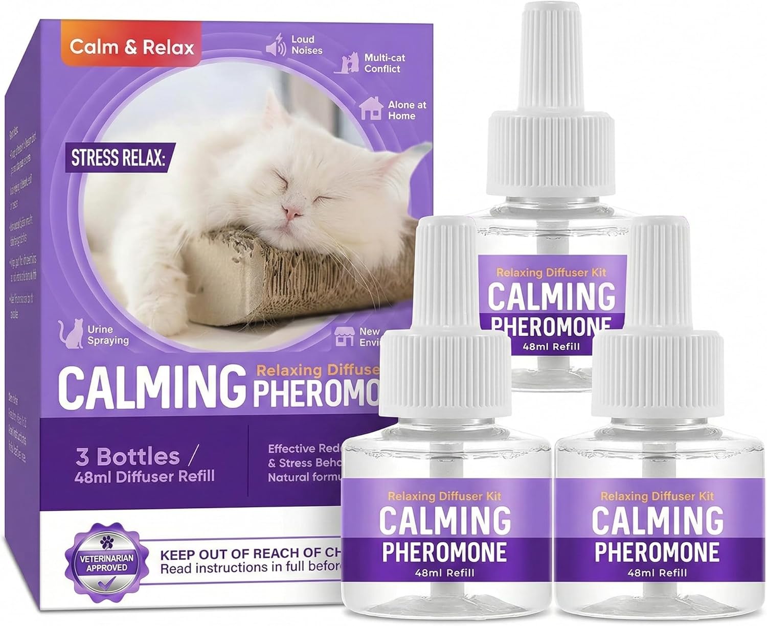 Detalle de ELEMPURE Ricarica Diffusore di Feromoni Calmanti per Animali Domestici – 3 Flaconi da 48 ml