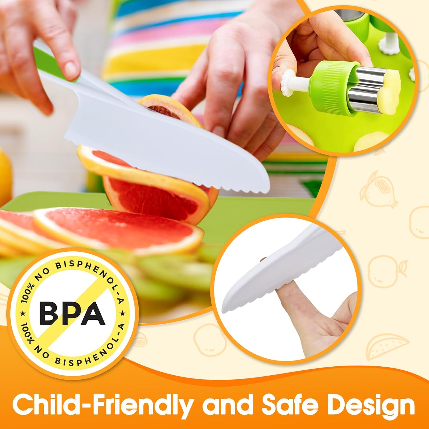Detalle de Ciphuoly Kit Cuisine Enfant – 32 pièces: ustensiles sûrs pour cuisiner avec les petits (2 ans +)