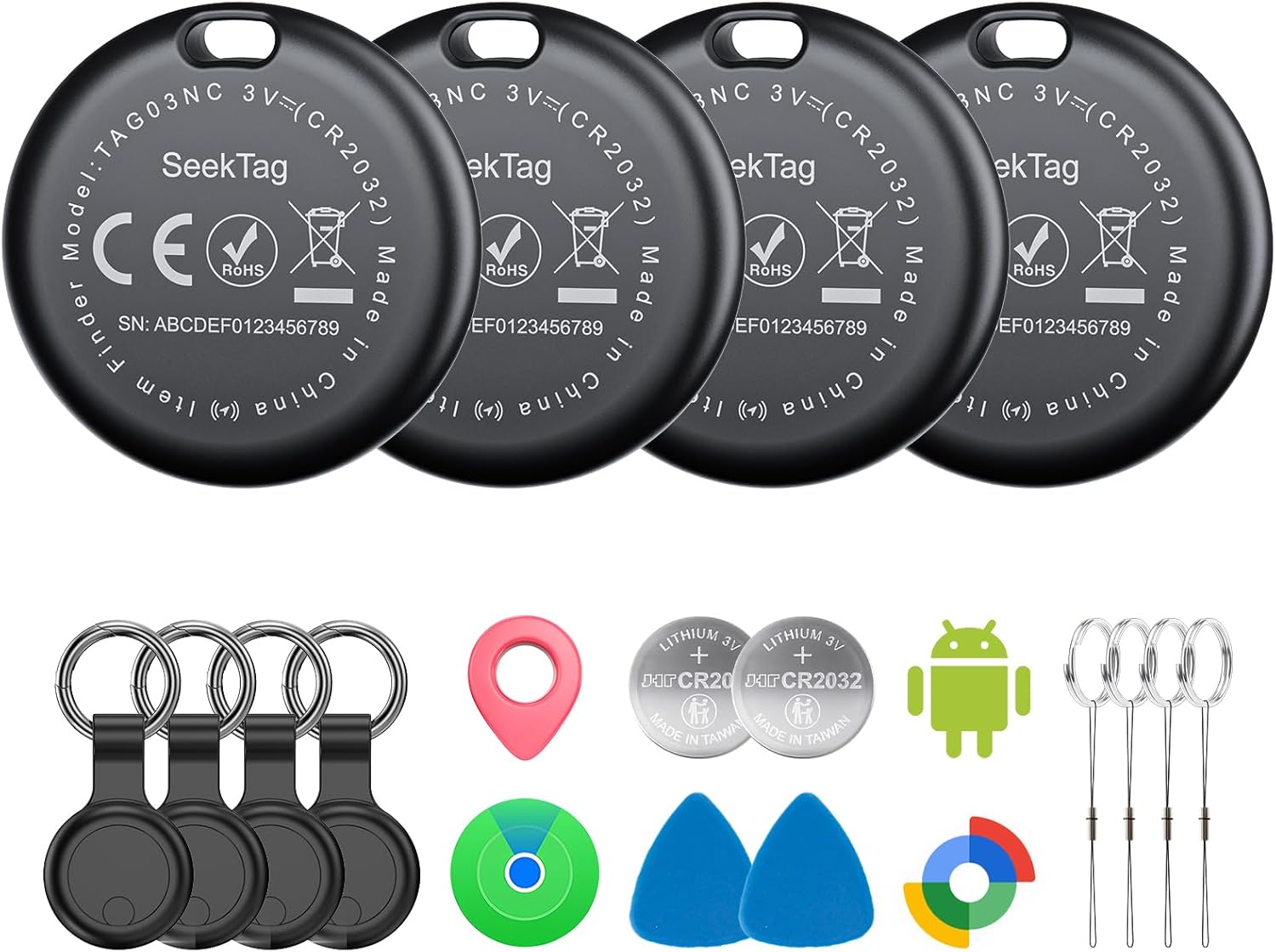 Air Tags 4 Pack for Android, 2 Year Battery