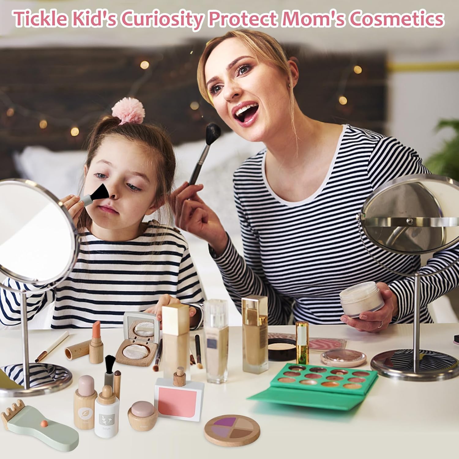Detalle 2 de Wooden Makeup Set for Kids role-play handbag