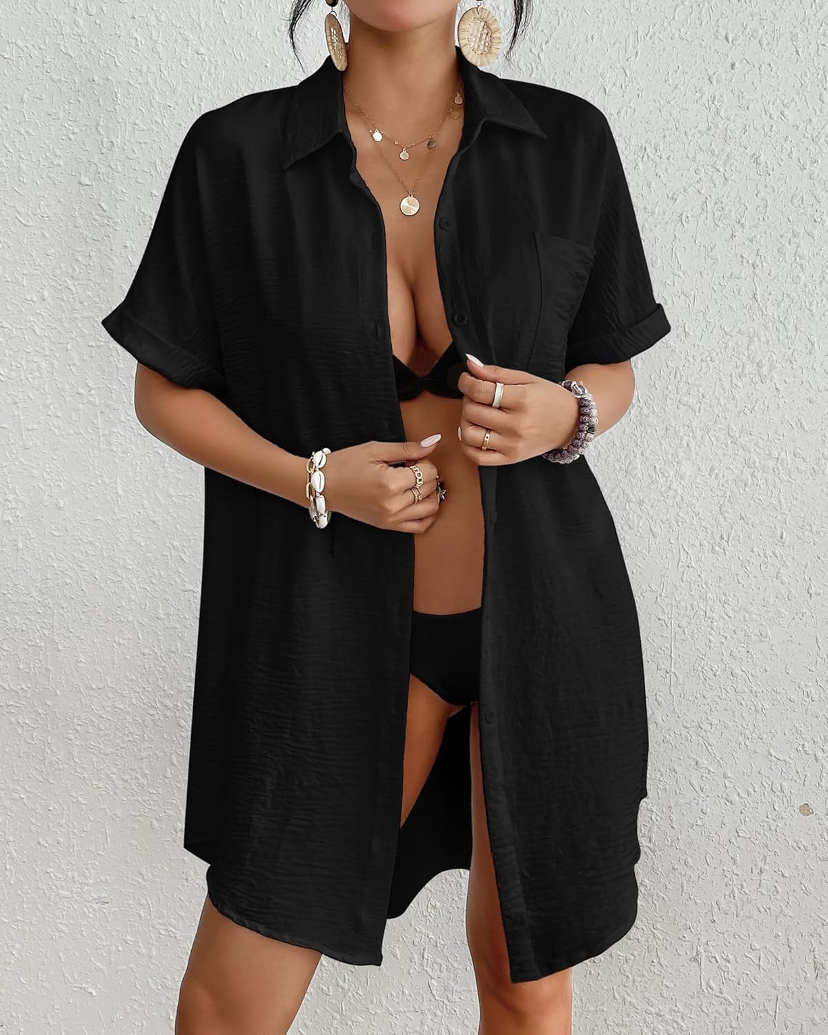 Detalle 2 de Bsubseach Swimsuit Coverup Shirt Dress XS–3XL
