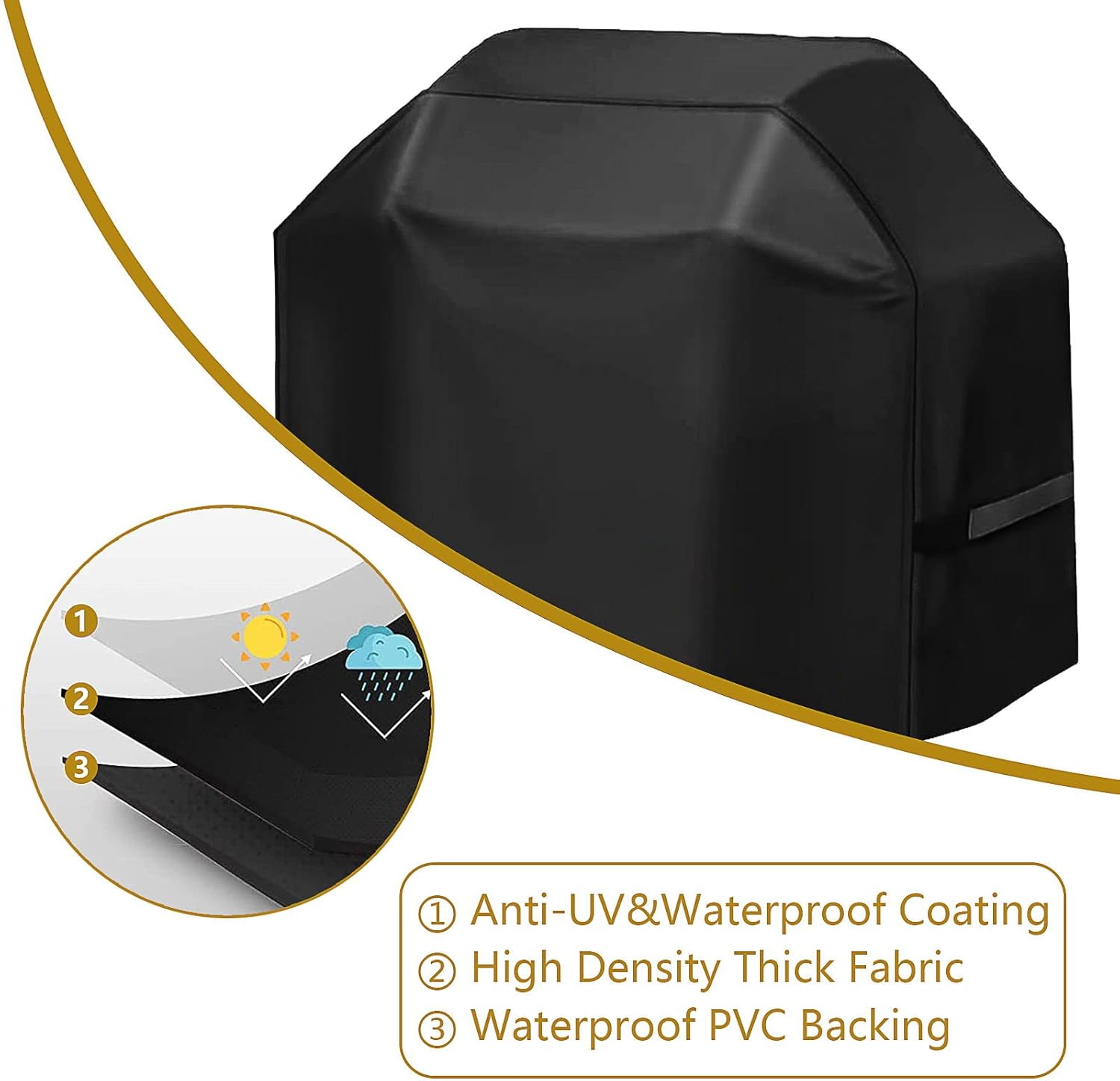Detalle de Moseem BBQ Cover 145x61x117 cm – Waterproof, Windproof, Rip-Proof, UV Resistant with Storage Bag