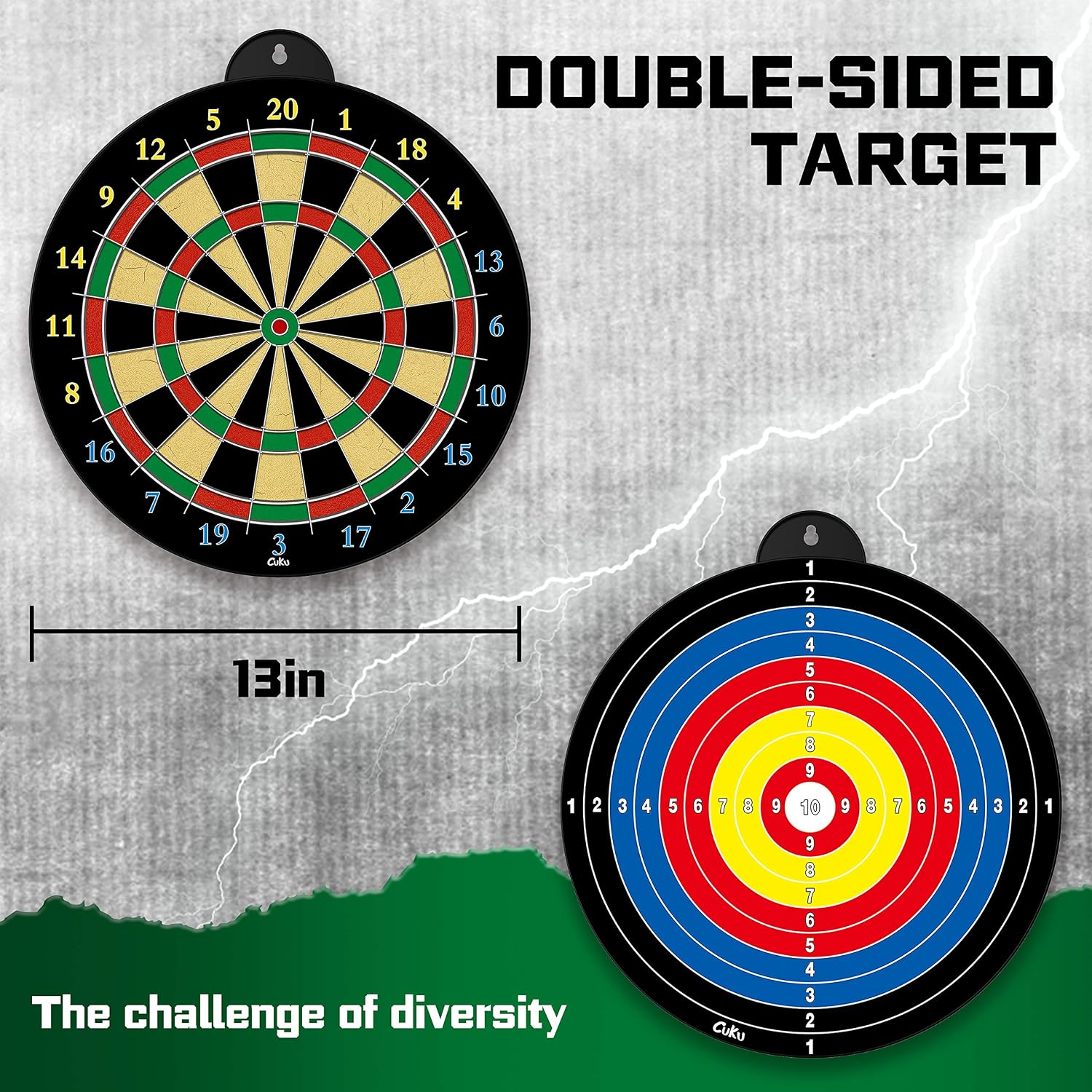 Detalle de CUKU Double-Sided Magnetic Dartboard with 12 Darts, 13.5-Inch Target