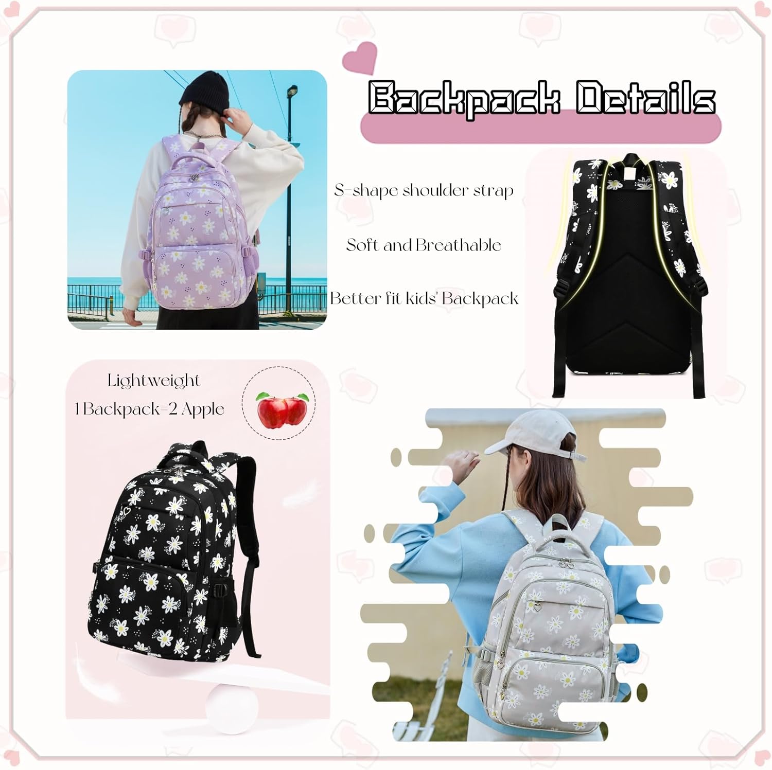 Thumbnail 4 de VIDOSCLA Girls Daisy Backpack: A Practical, Cheerful School Bag for Elementary Kids