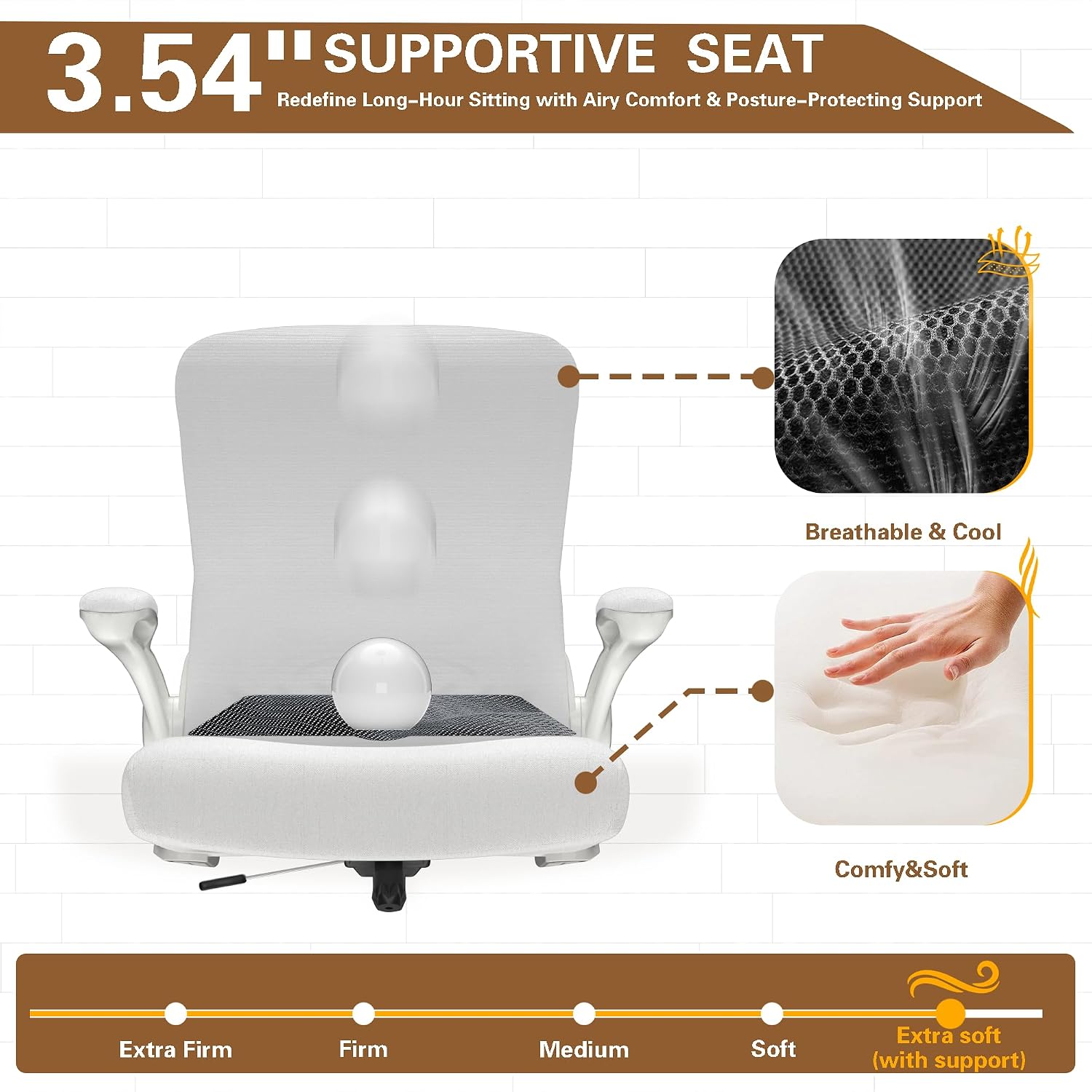 Detalle 2 de Zeonsit 8188B-CA Ergonomic Office Chair, High-Back Mesh, Adjustable Lumbar Support