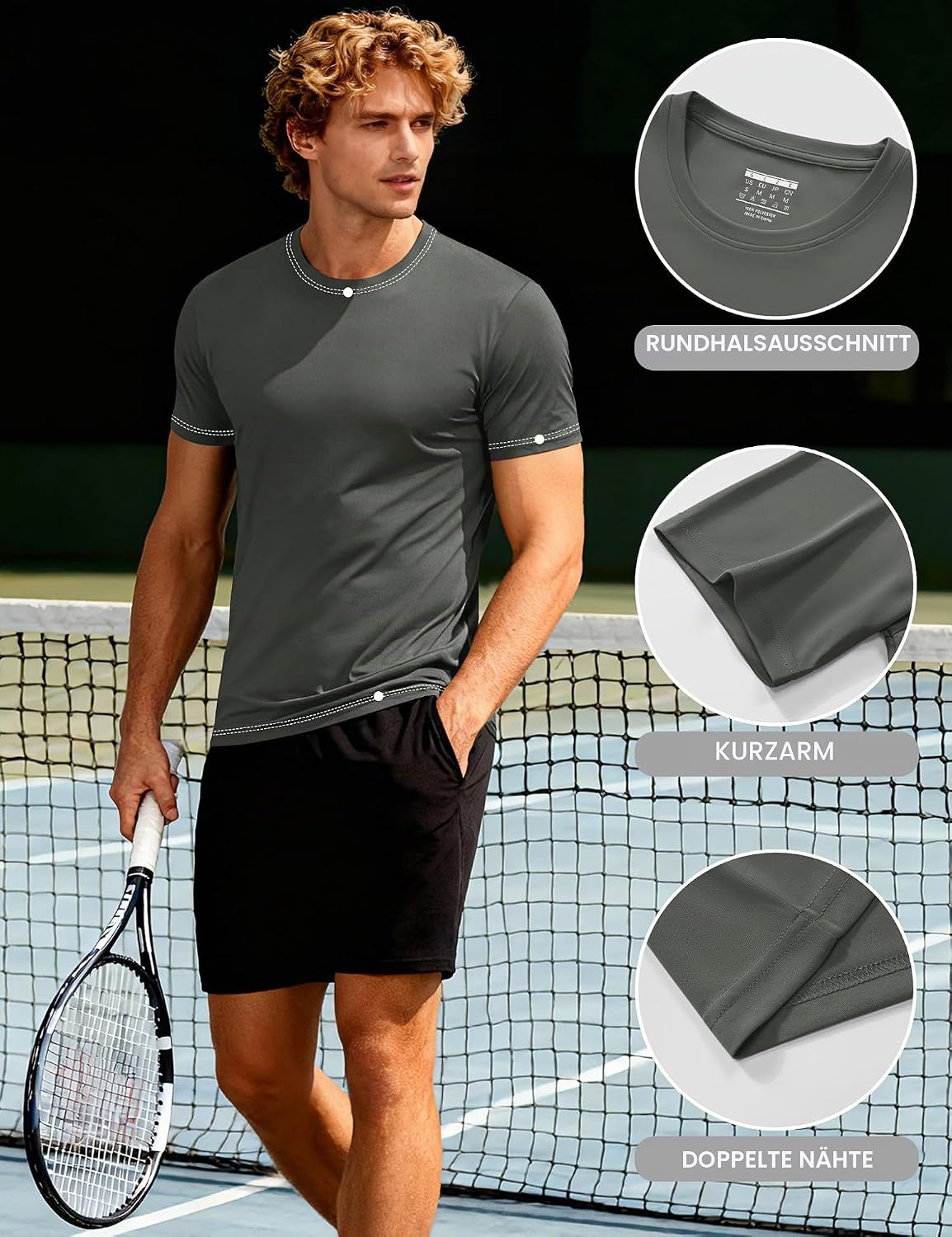 Detalle 2 de KEFITEVD UV-Shirt Herren Sportshirt Kurzarm – schnelltrocknend, atmungsaktiv (UPF 50+) für Lauf- & Outdoor-Sport