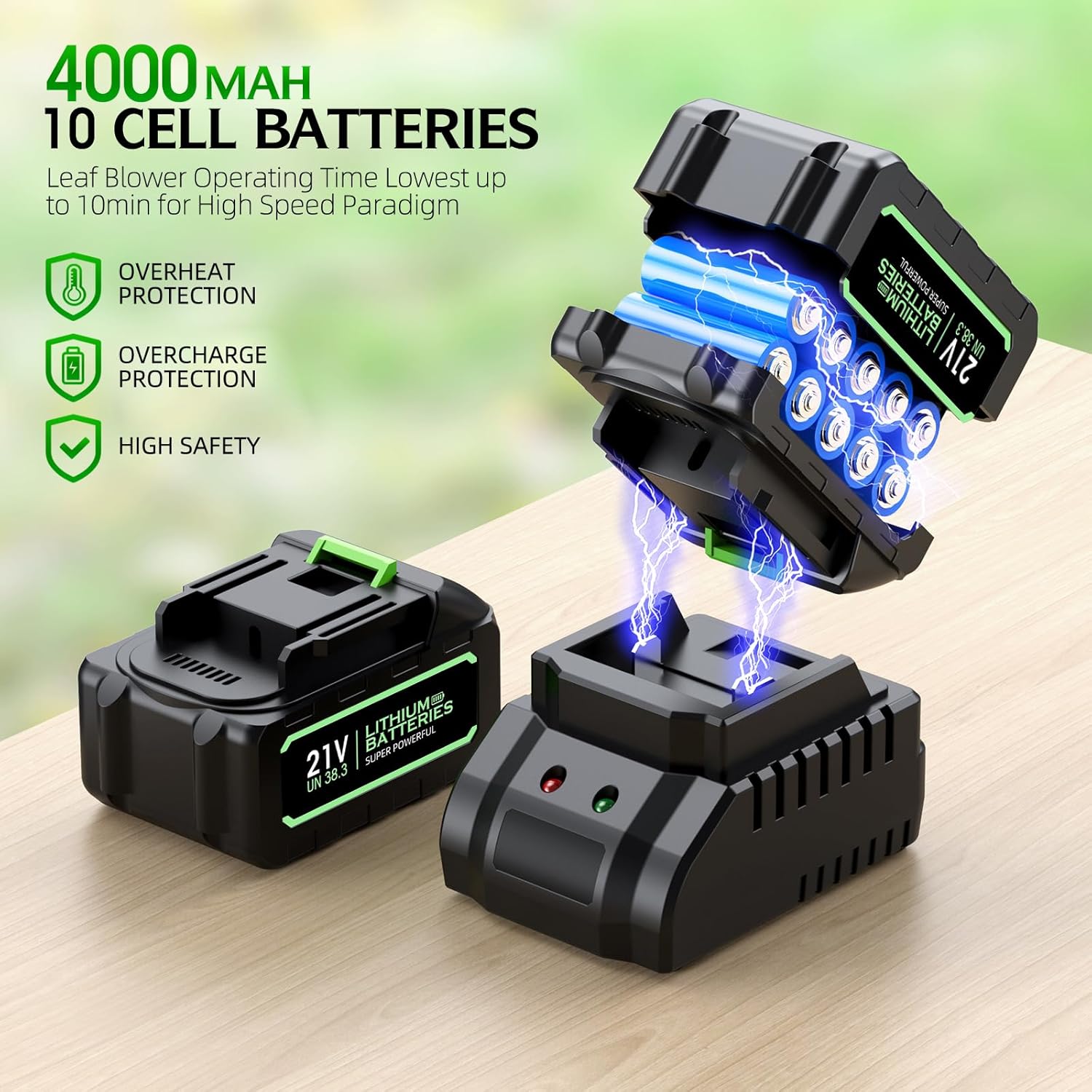 Thumbnail 2 de Souffleur de feuilles sans fil 990 000 TR/min avec 2 batteries, 2 buses et chargeur – 5 vitesses réglables, gris perlé