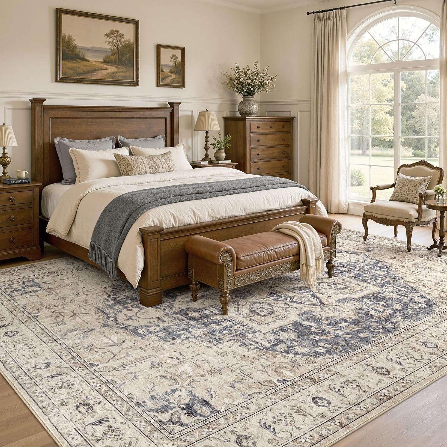 Thumbnail 1 de Tortania Area Rug Living Room Rugs 10x14 Washable Boho Rug (Cream Blue)