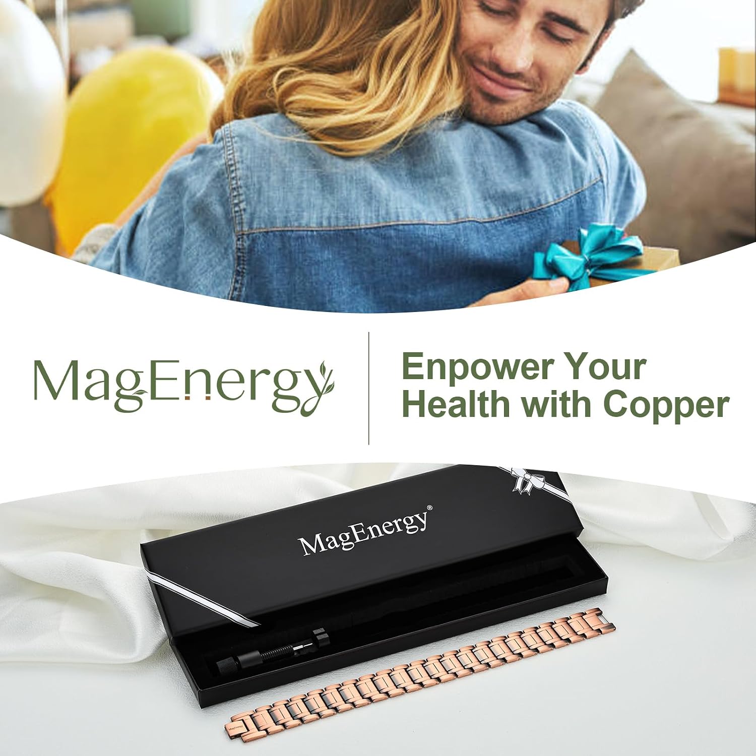 Detalle de MagEnergy 99.99% Copper Bracelet for Men with Ultra Strong Magnets