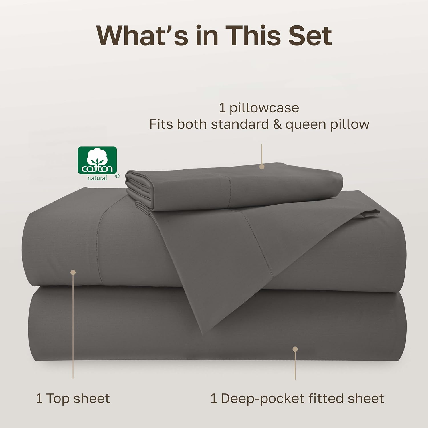 Detalle de California Design Den 500TC 100% Cotton Twin XL Sheets Set in Dark Grey