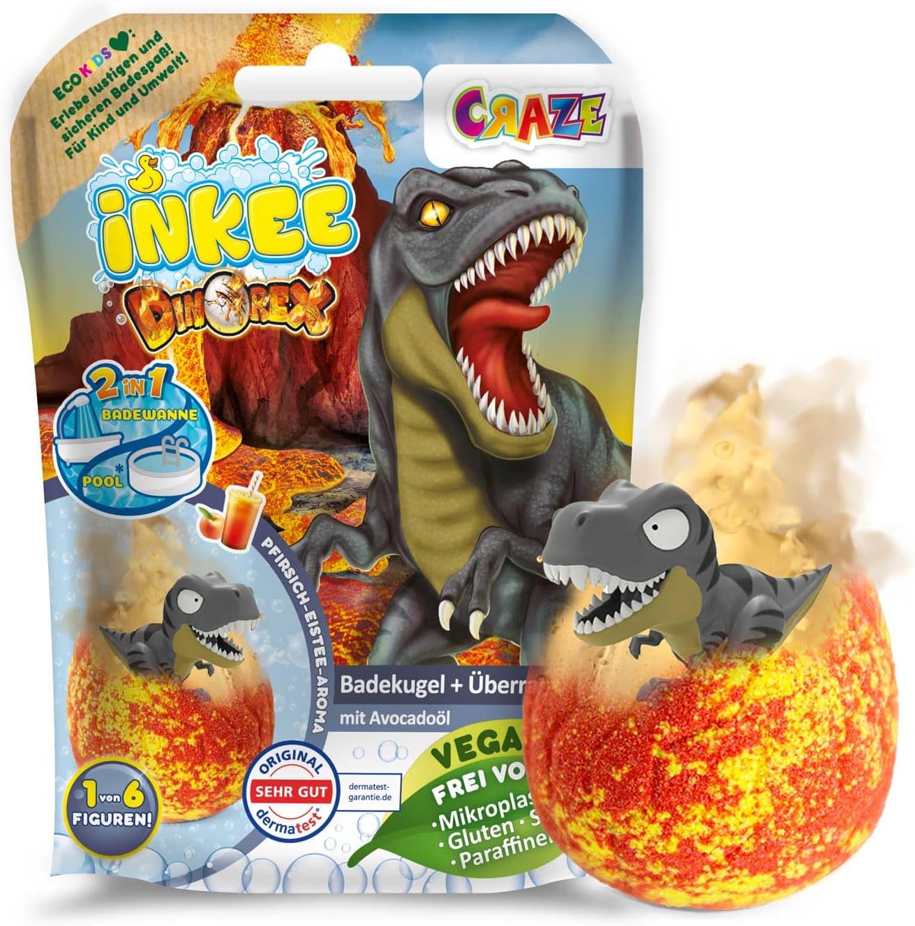 Detalle 2 de INKEE Dinorex Pack de 8 Bombas de Baño con Sorpresa Dinosaurio🦖
