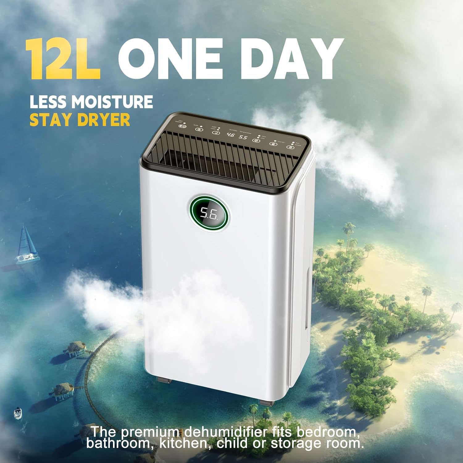 Detalle 2 de 12L/Day Dehumidifier Smart Humidity Control for Home 🏠