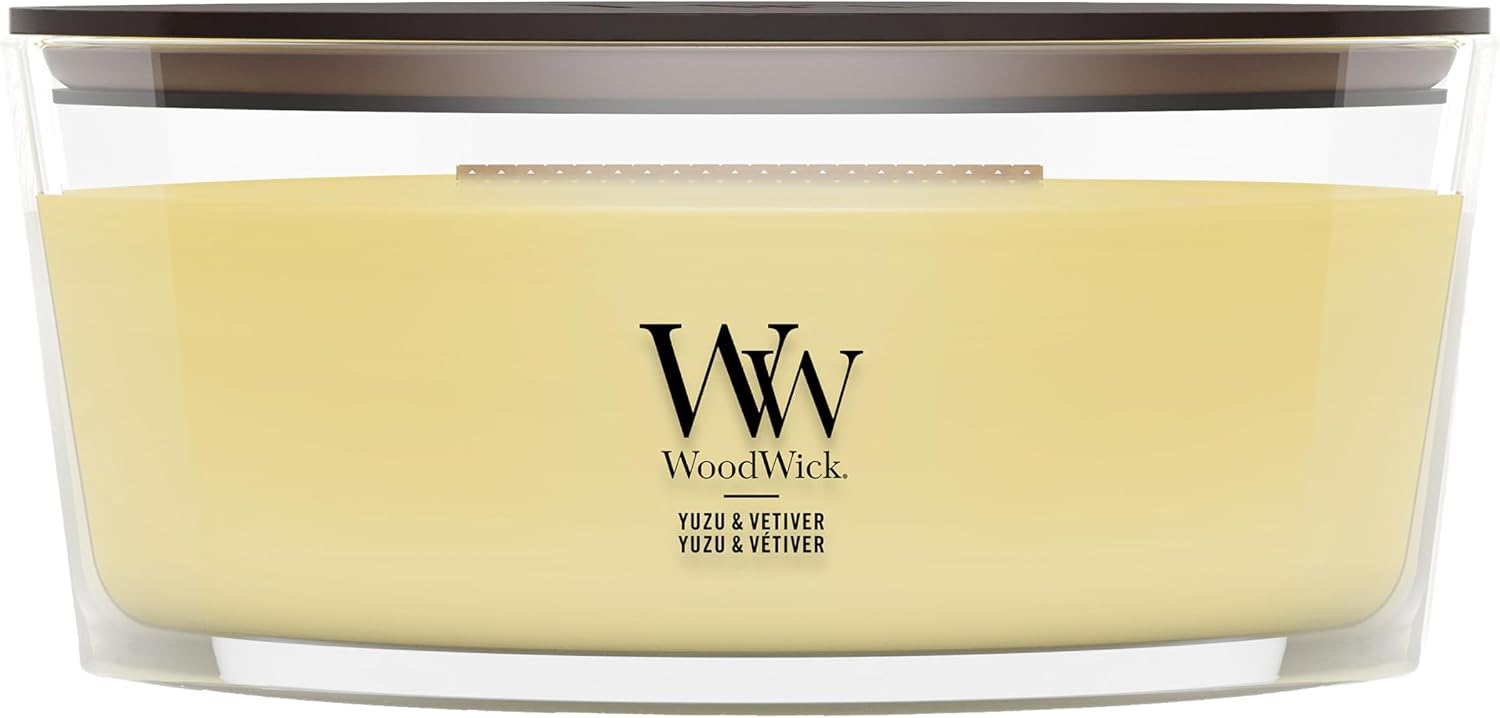 Detalle de WoodWick Bougie parfumée Ellipse Yuzu & Vetiver — cadeau chic pour femmes