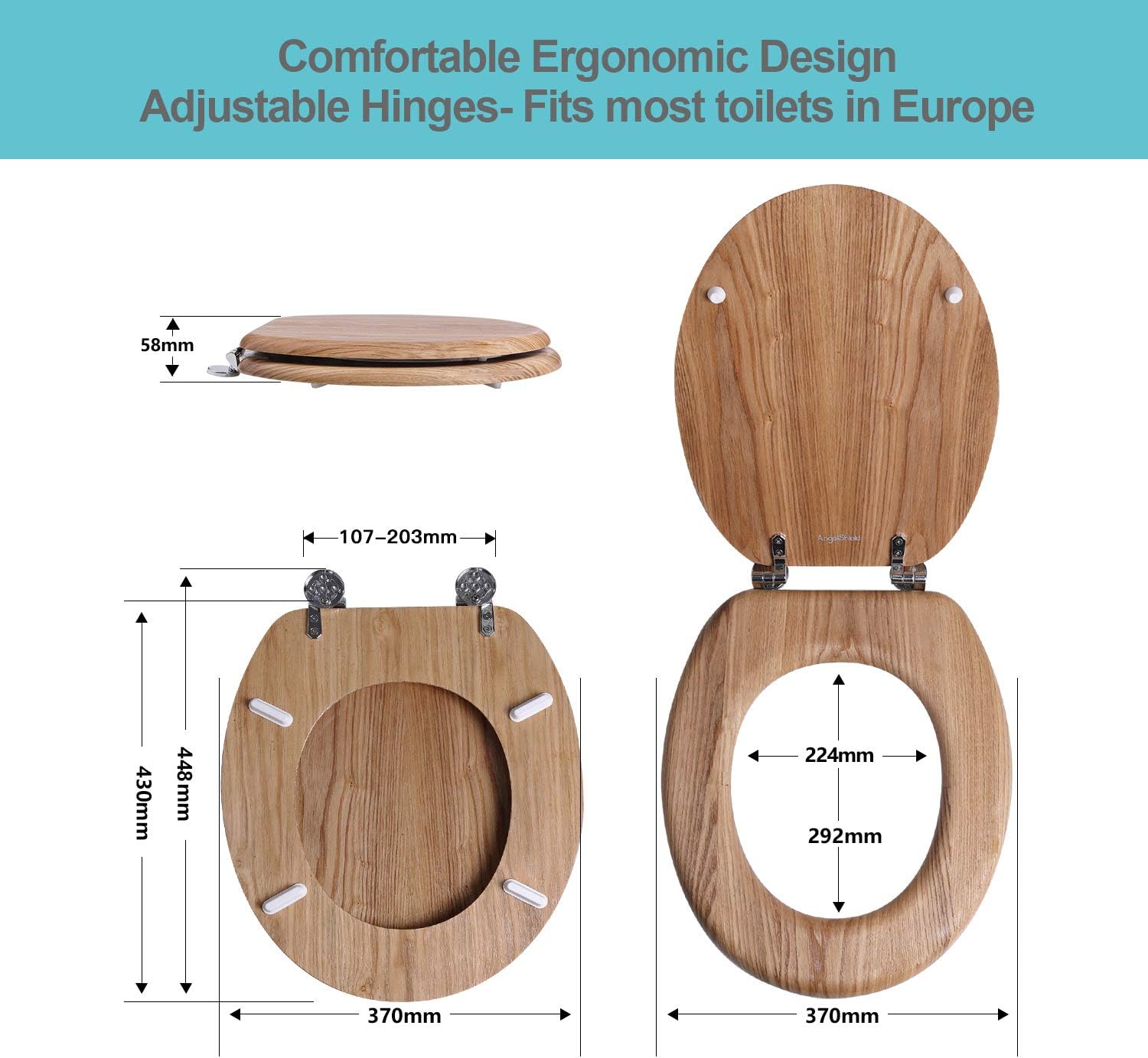 Thumbnail 1 de Angel Shield Antibacterial Wooden Toilet Seat 45x37cm