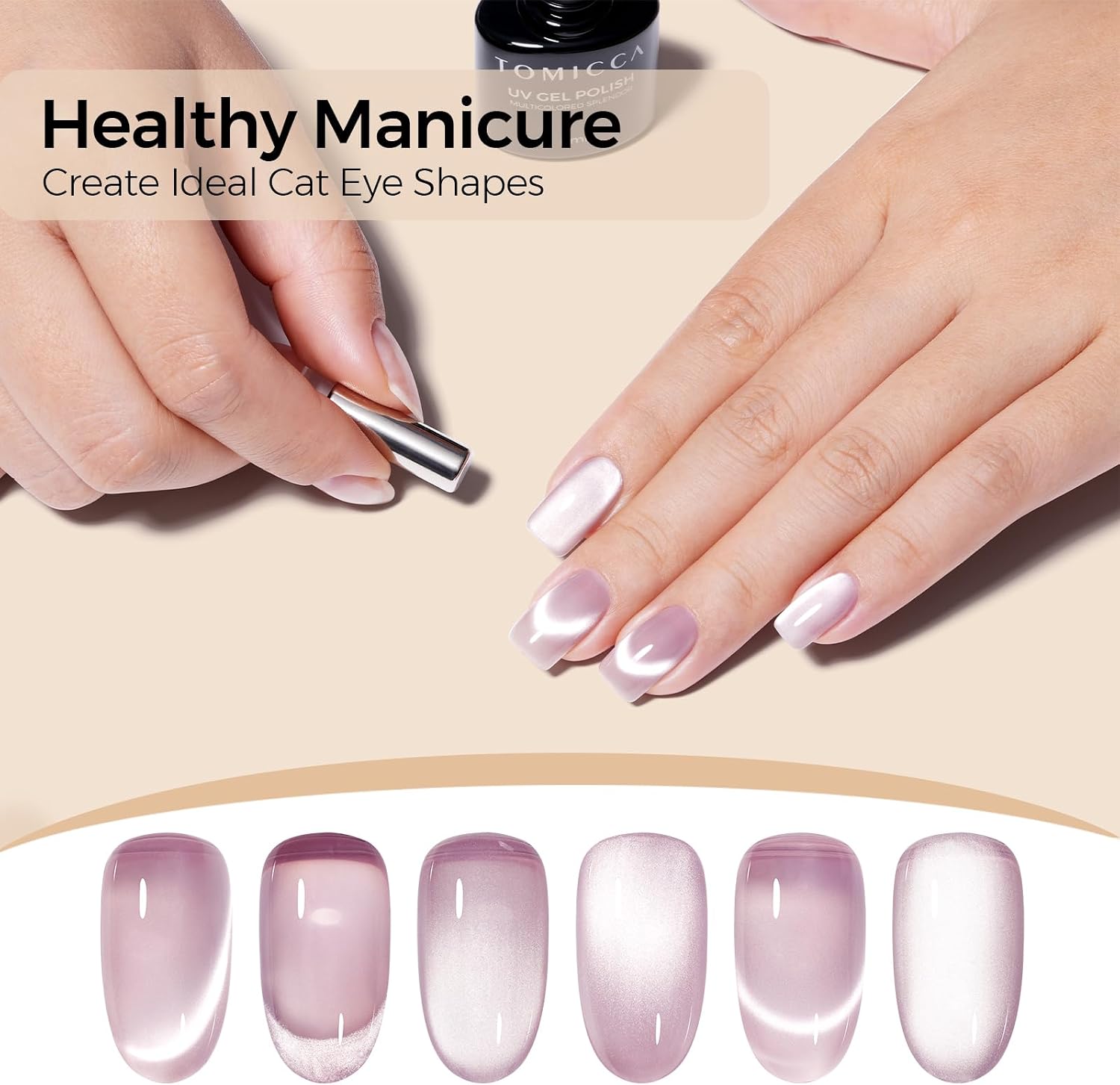Detalle 2 de TOMICCA Cat Eye Gel Nail Polish – Kit 6 couleurs scintillantes en vernis semi-permanent magnétique (8 ml)