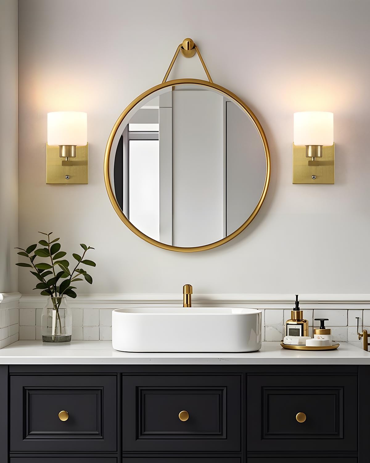 Thumbnail 4 de LumiZhen 1-Light Modern Gold Bathroom Vanity Light — Wall Sconce with Matte White Glass Shades