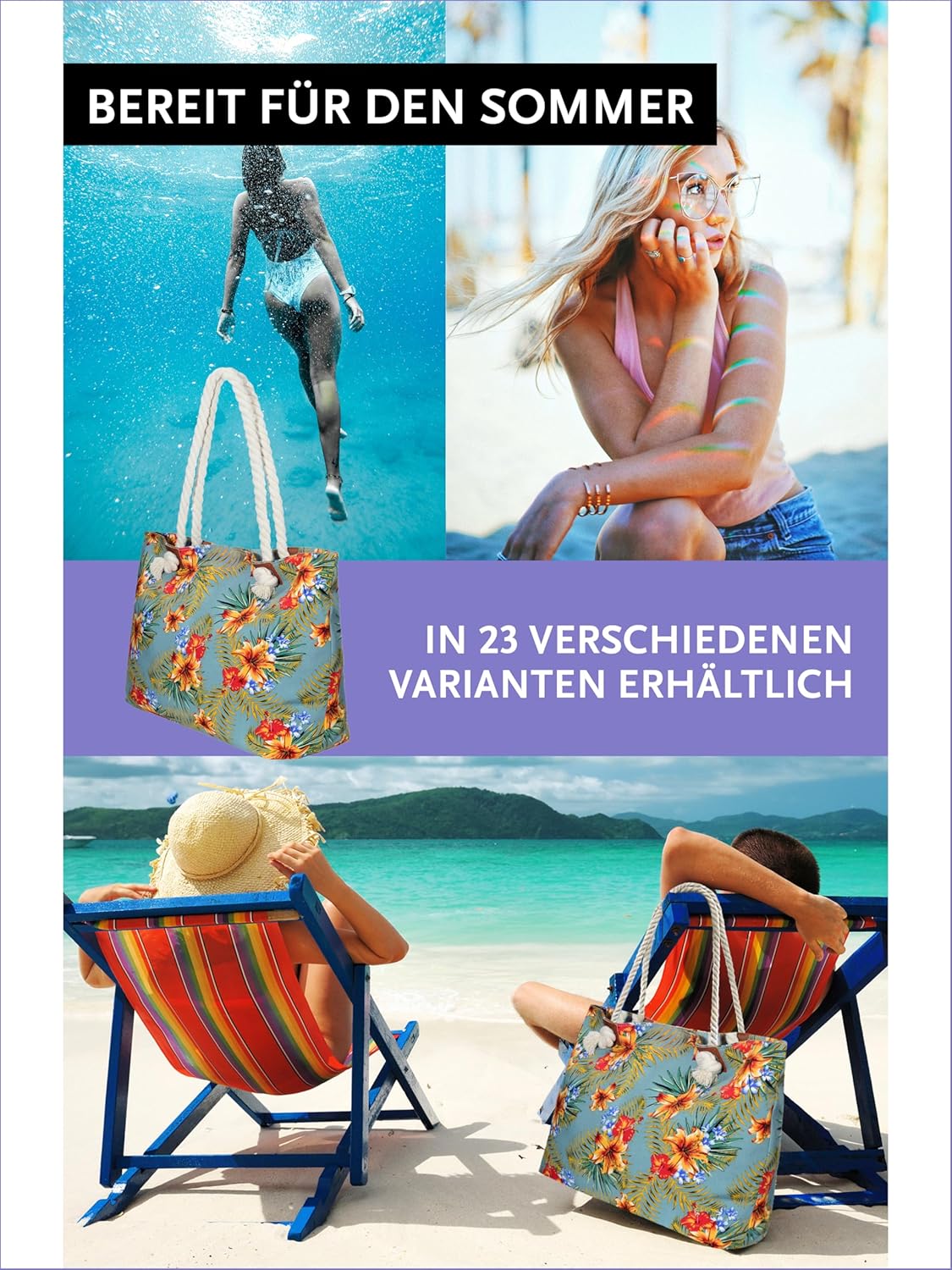 Thumbnail 4 de DonDon Strandtasche XXL mit Reißverschluss – Robuste Umhängetasche im Beach Look, inklusive Mini-Tasche