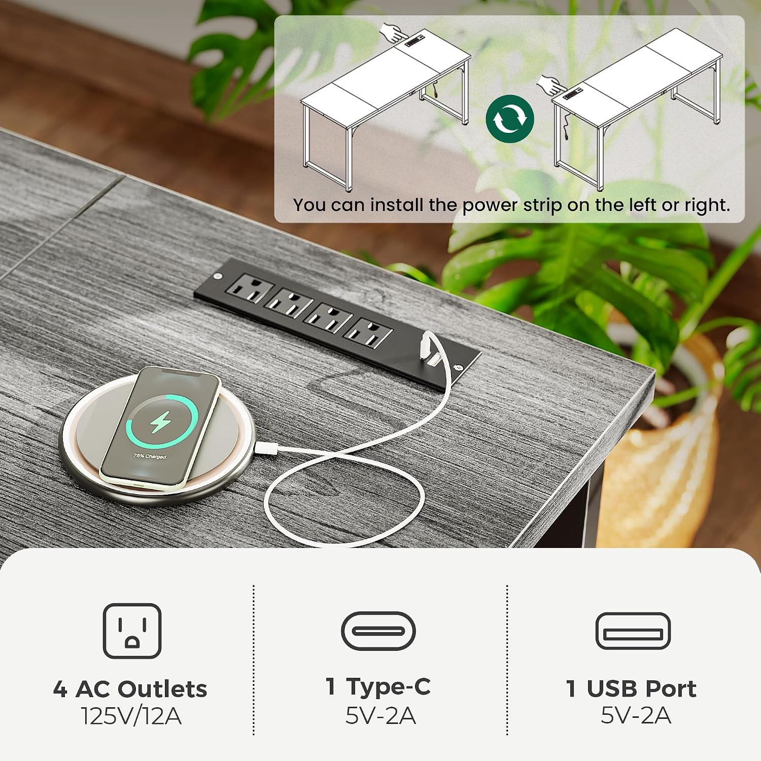 Detalle 2 de Huuger 63x24 Desk with USB-C 🧑