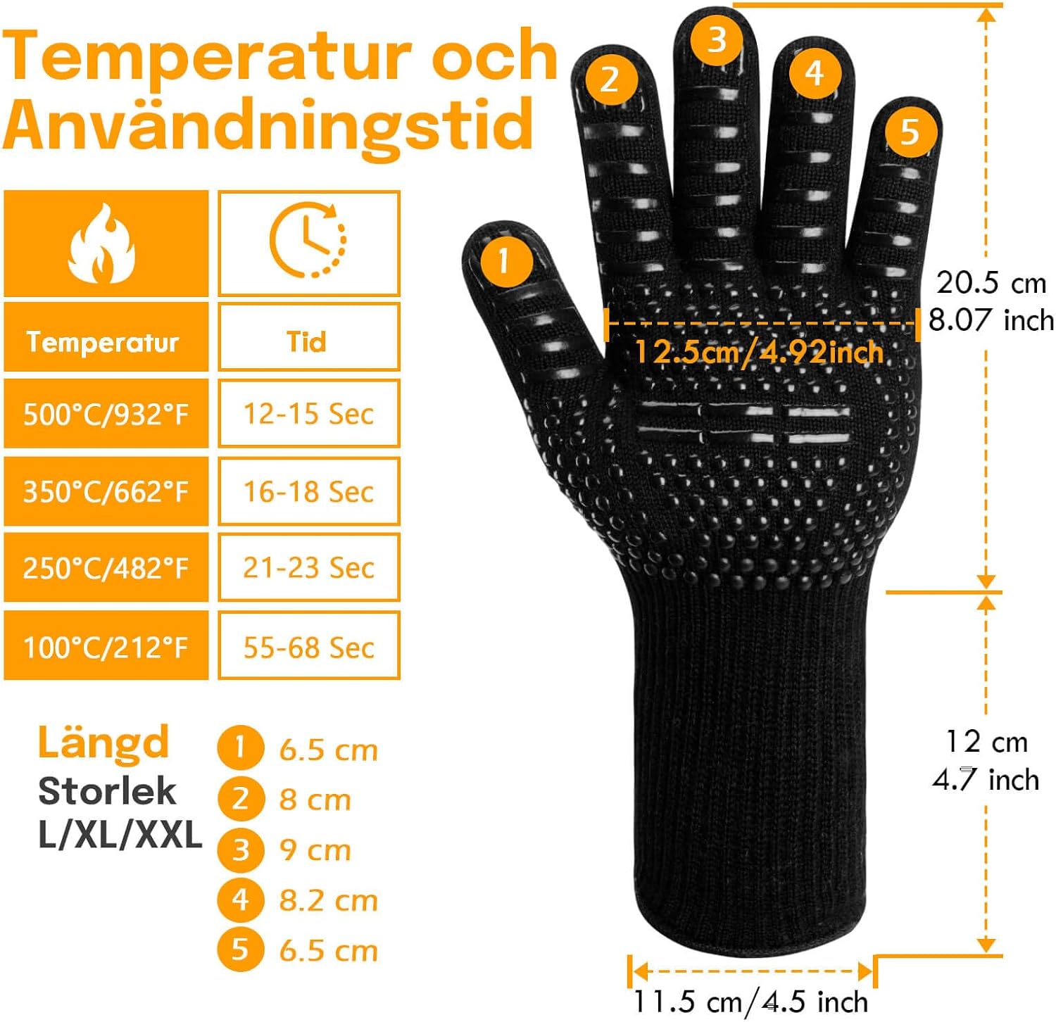 Detalle de Reinalin LLH001 grillhandskar, L/XL, aramidfiber och halkfri silikonyta