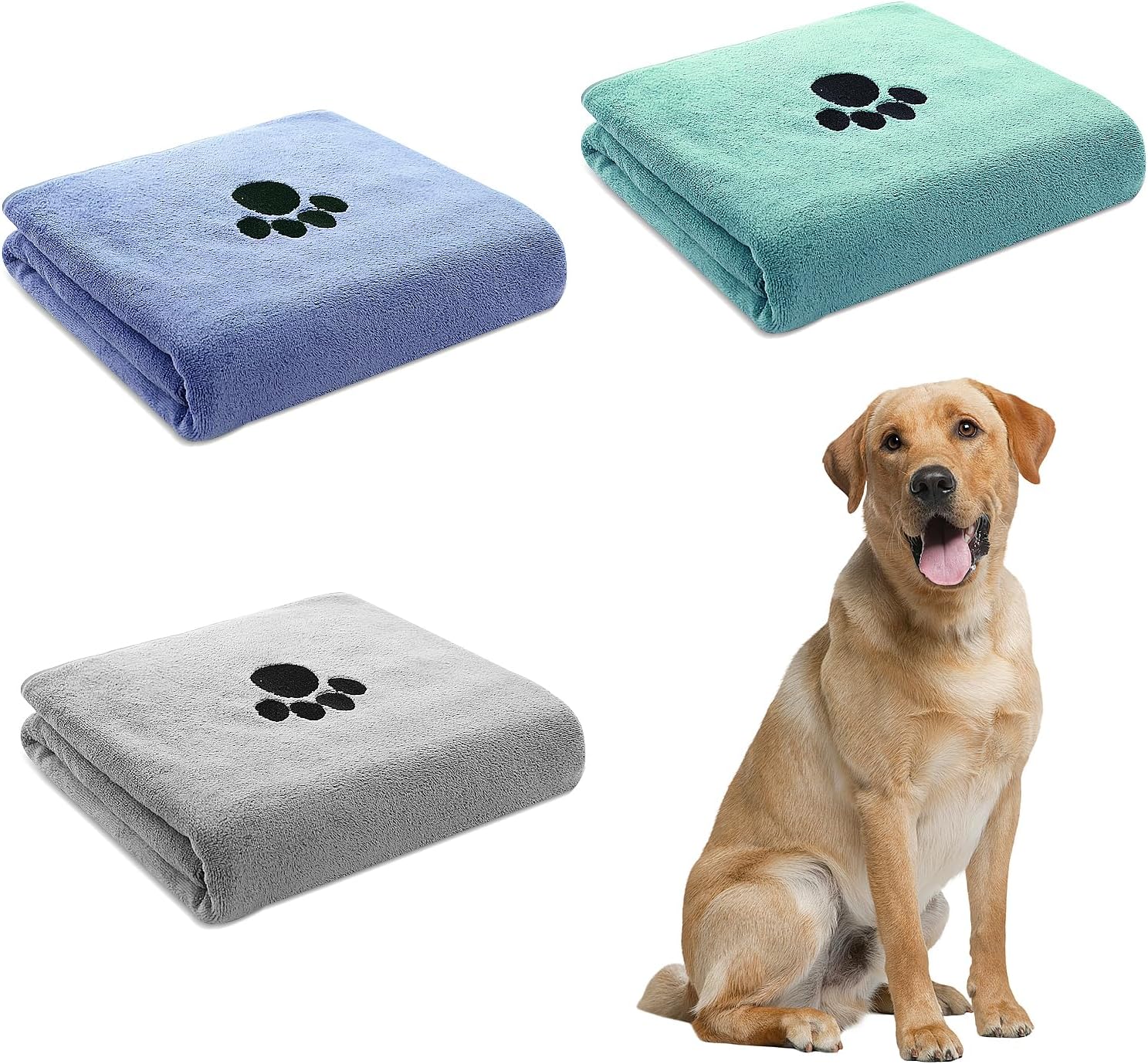 QYRDBGY Hunde Handtuch 3er-Set – Mikrofaser, 75 x 35 cm, extra saugfähig
