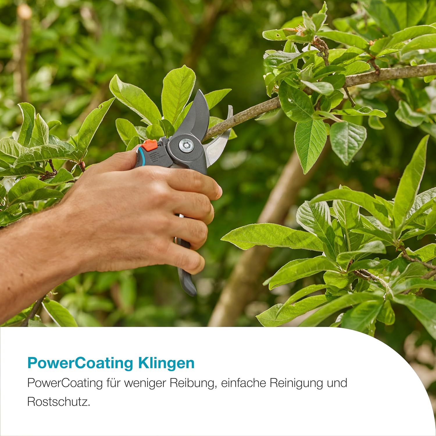 Detalle de Gardena PremiumCut Pro Gartenschere – präziter Bypass-Schnitt, 24 mm Durchmesser, PowerCoating-Klingen, deutsche Qualität