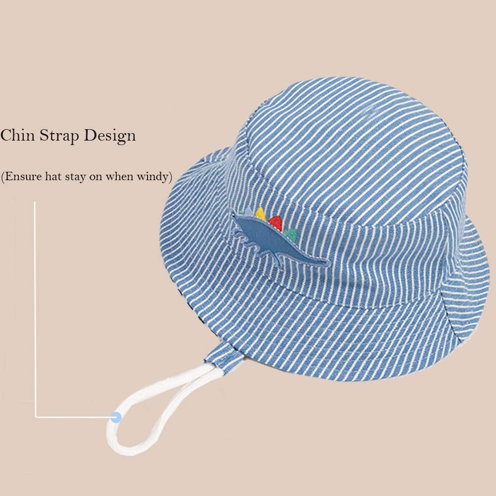 Thumbnail 1 de FUYAO Kids Cotton Bucket Hat with Dinosaur Embroidery, Adjustable Chin Strap & Wide Brim Sun Protection