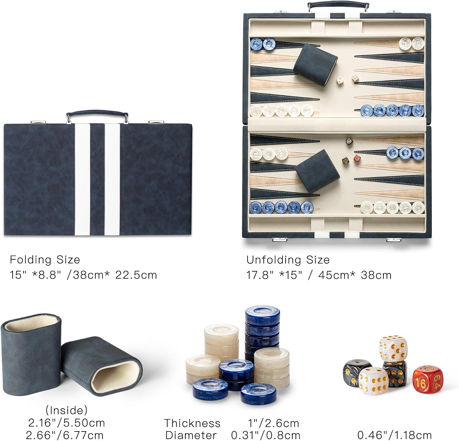 Detalle de Lingle 15-inch Backgammon Set for Adults with Folding Faux Leather Case (Blue)
