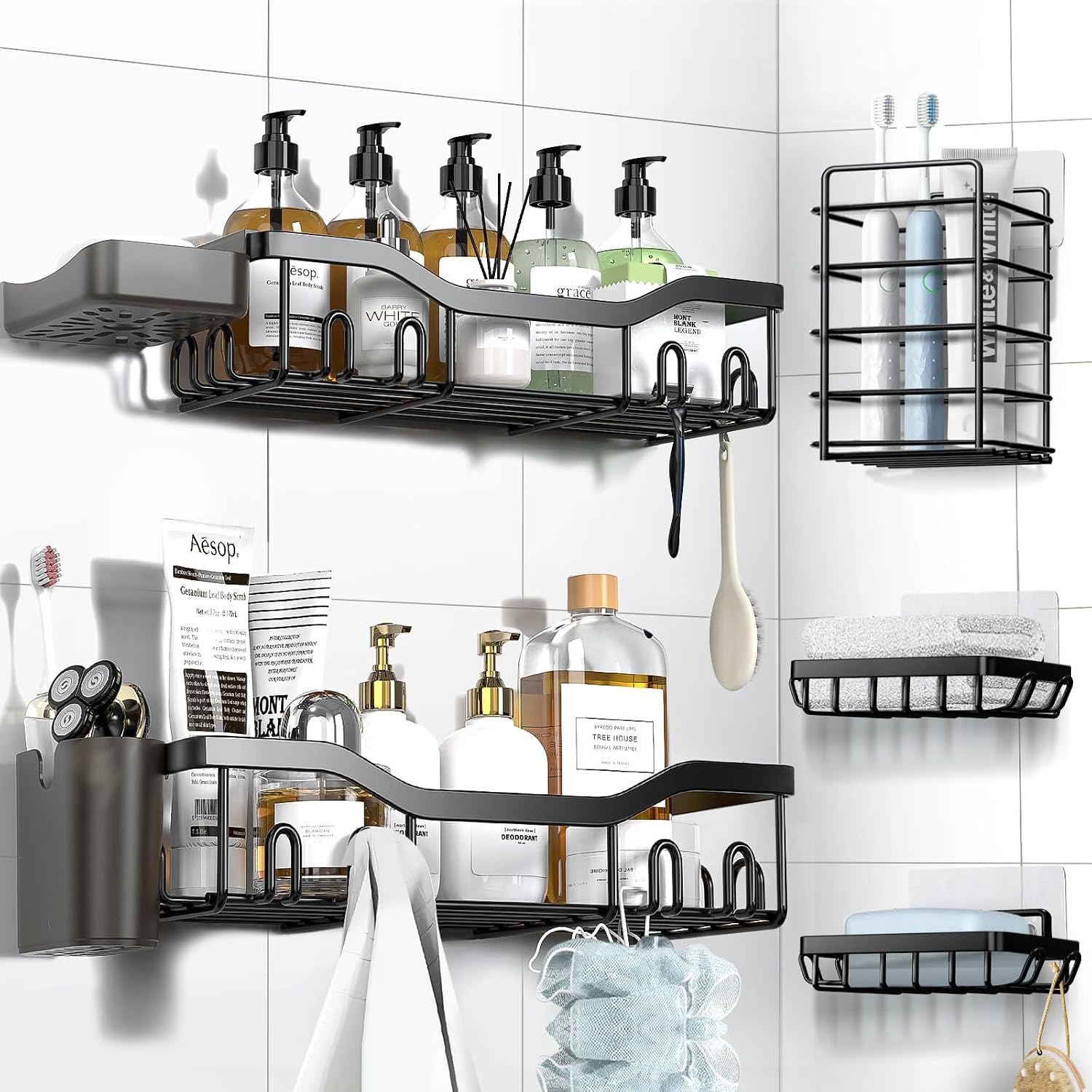 Detalle de NESOMI Shower Caddy Adhesive Organizer 7-Pack