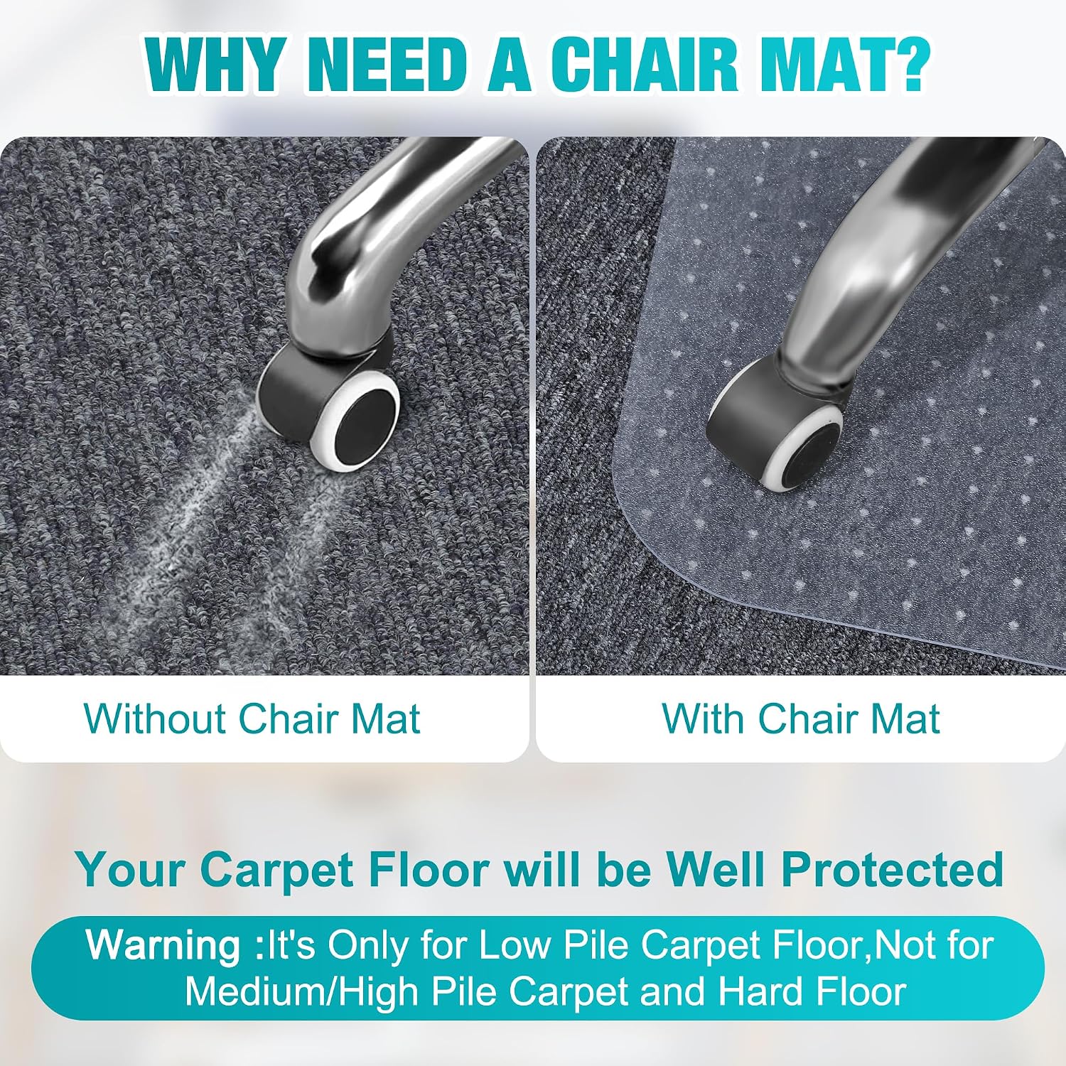 Detalle de LeapYouth 48" x 36" Clear PVC Carpet Chair Mat with Non-Slip Backing