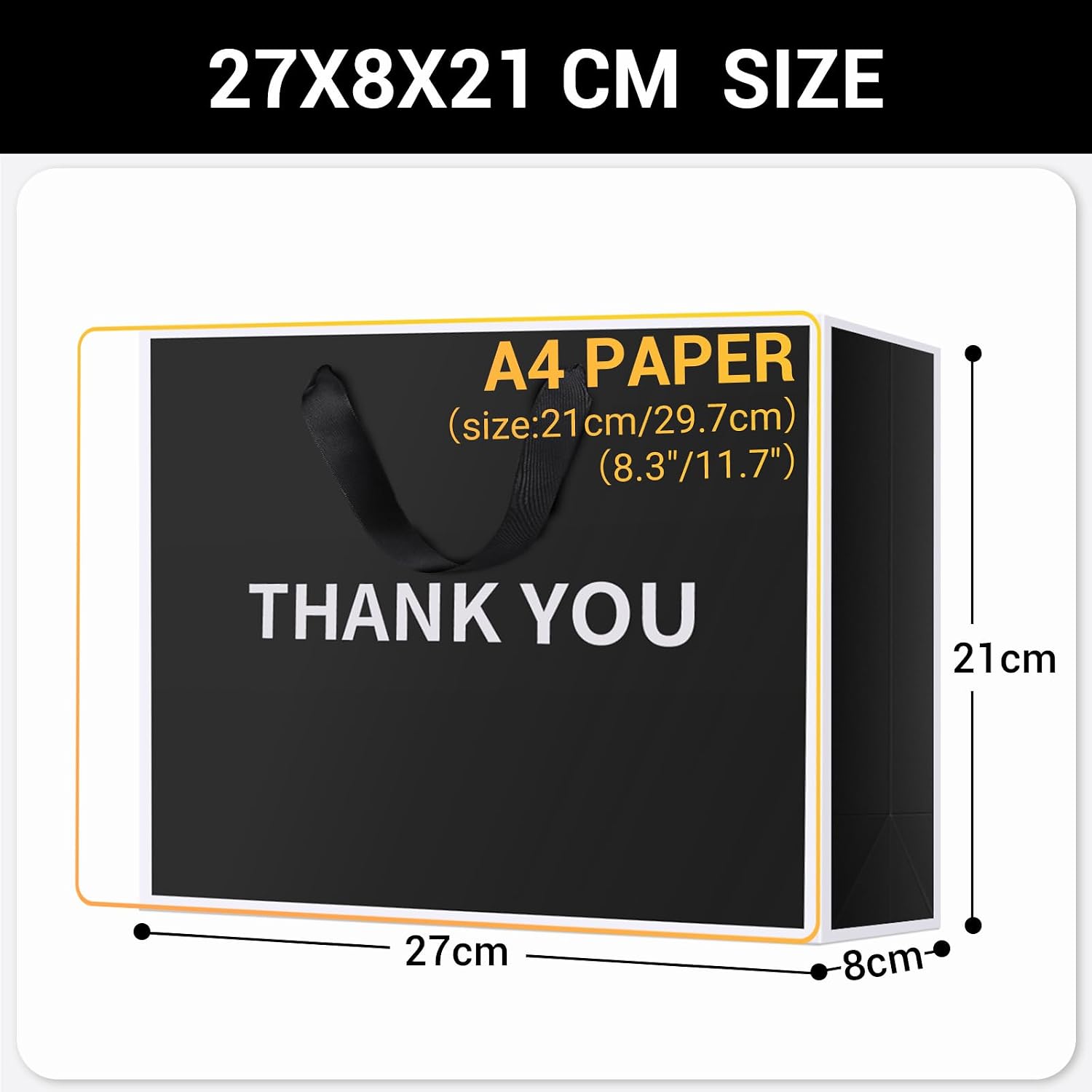Thumbnail 1 de EUSOAR Thank You Bags (10 Pack) Thick Black Paper Gift Bags, Medium M with Handles
