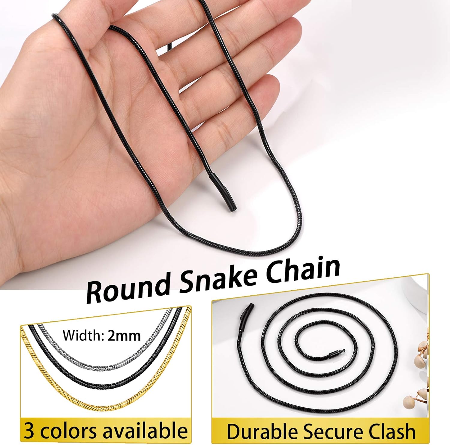 Thumbnail 2 de PROSTEEL Collier Chaîne Serpent Acier Inoxydable 2 mm – Longueurs 41–76 cm pour Homme et Femme