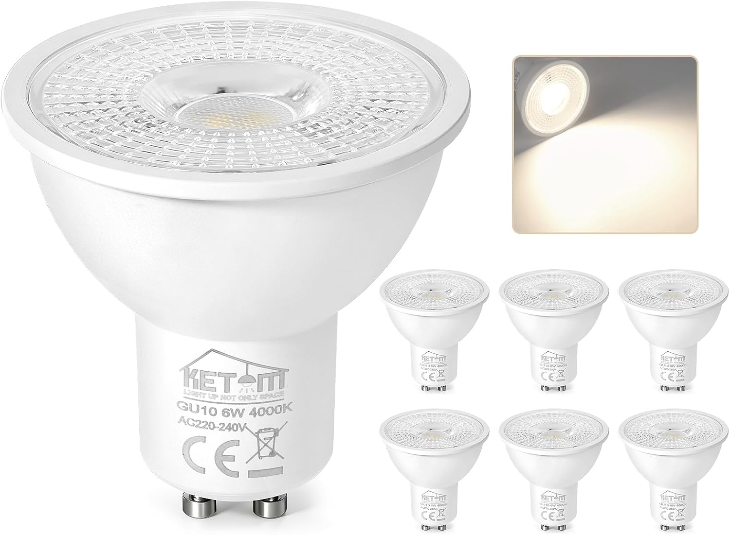 Detalle de Ketom GU10 LED 6W 4000K 6 pezzi