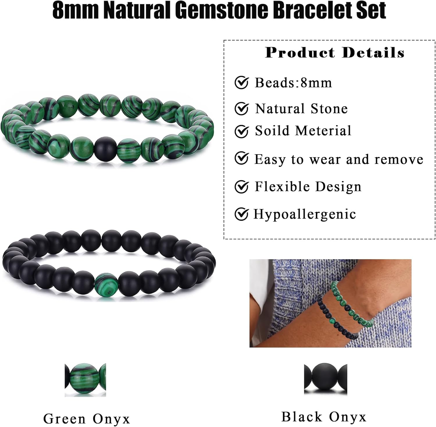 Thumbnail 3 de Bracelet RANKEEF en œil de tigre naturel 8 mm ajustable (noir) pour homme et unisexe