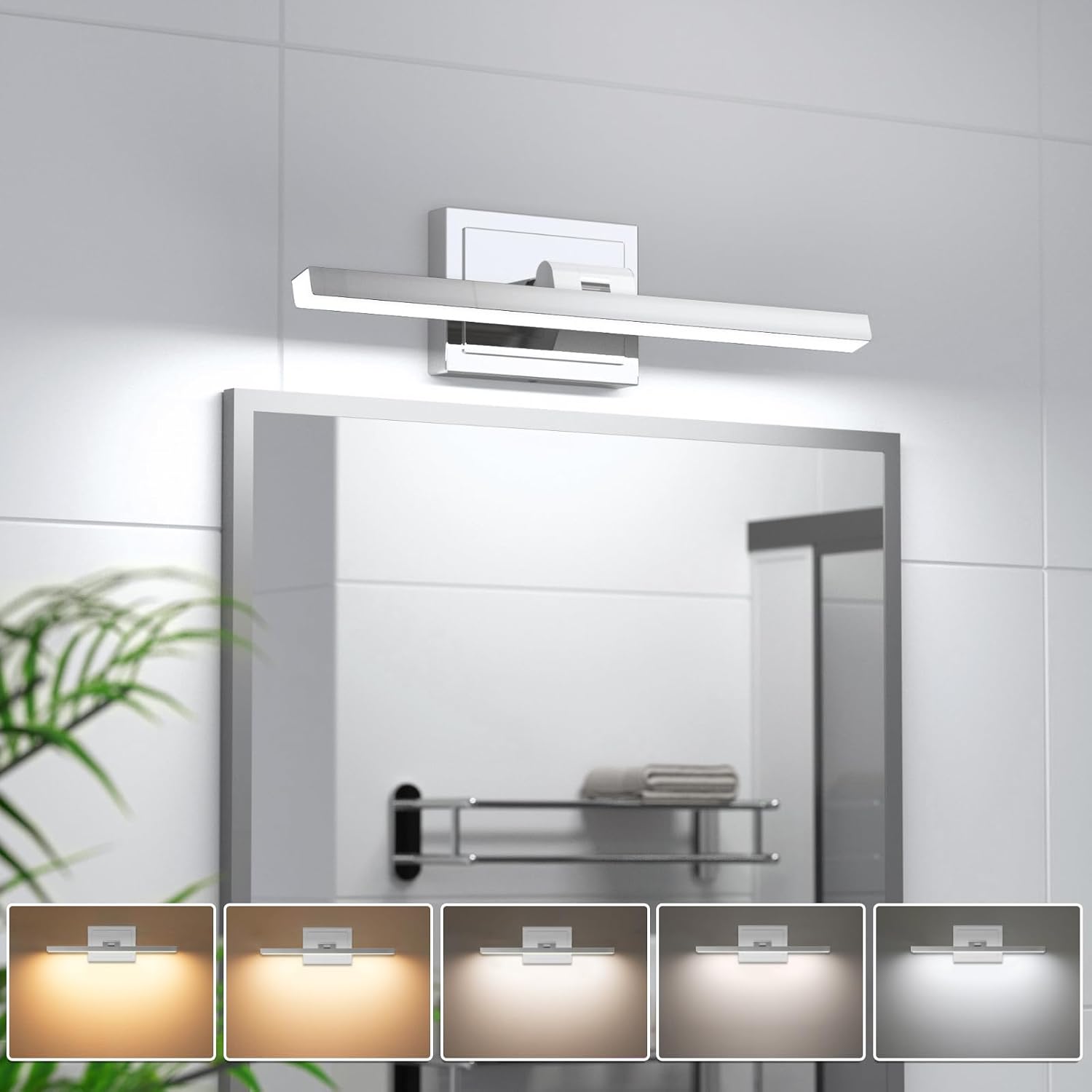 Detalle de VOLISUN 15.7-inch Chrome LED Vanity Light, 5 CCT, Dimmable, Rotatable