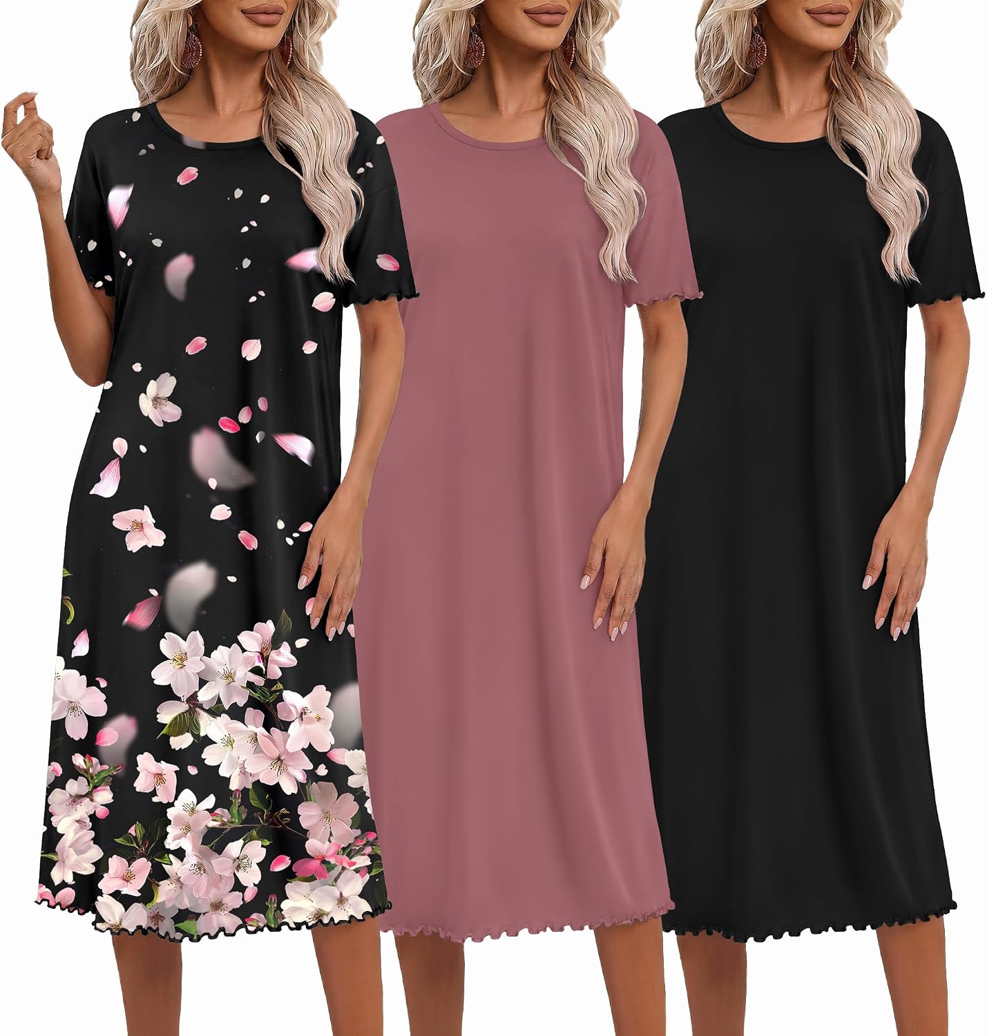 Detalle de Ekouaer Women's Nightgowns, 3-Pack