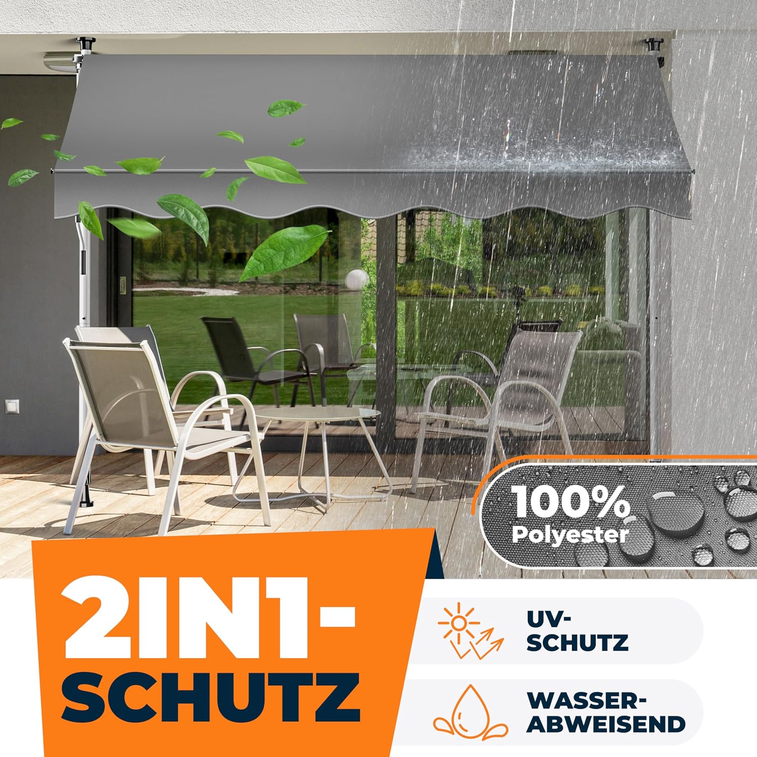 Detalle 2 de KESSER Klemmmarkise mit Handkurbel für Balkon – ohne Bohren, höhenverstellbar, wasserabweisend