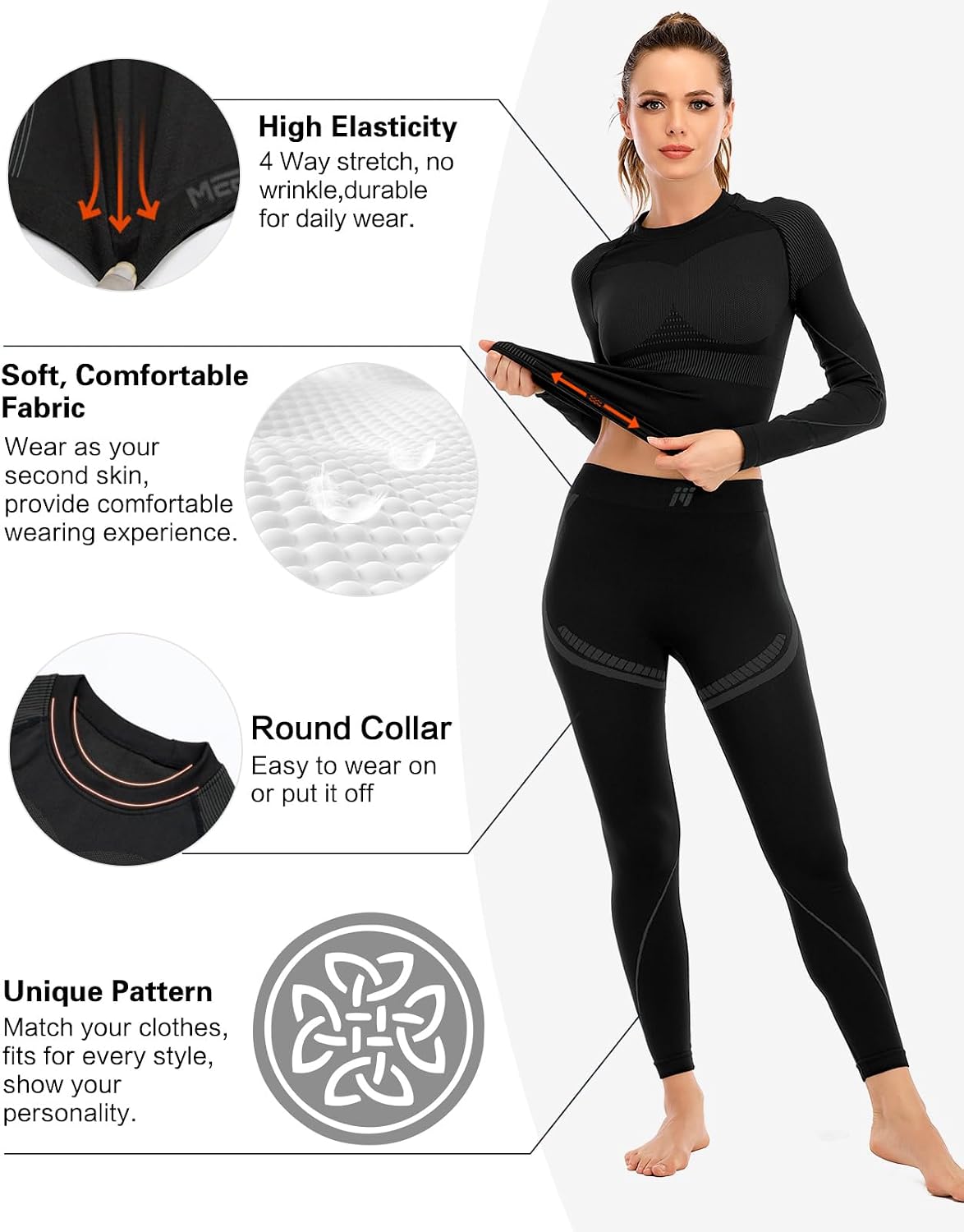 Detalle de MEETWEE Biancheria Intima Termica Donna Base Layer Set (Pacco da 2) – Comfort e Calore come seconda pelle