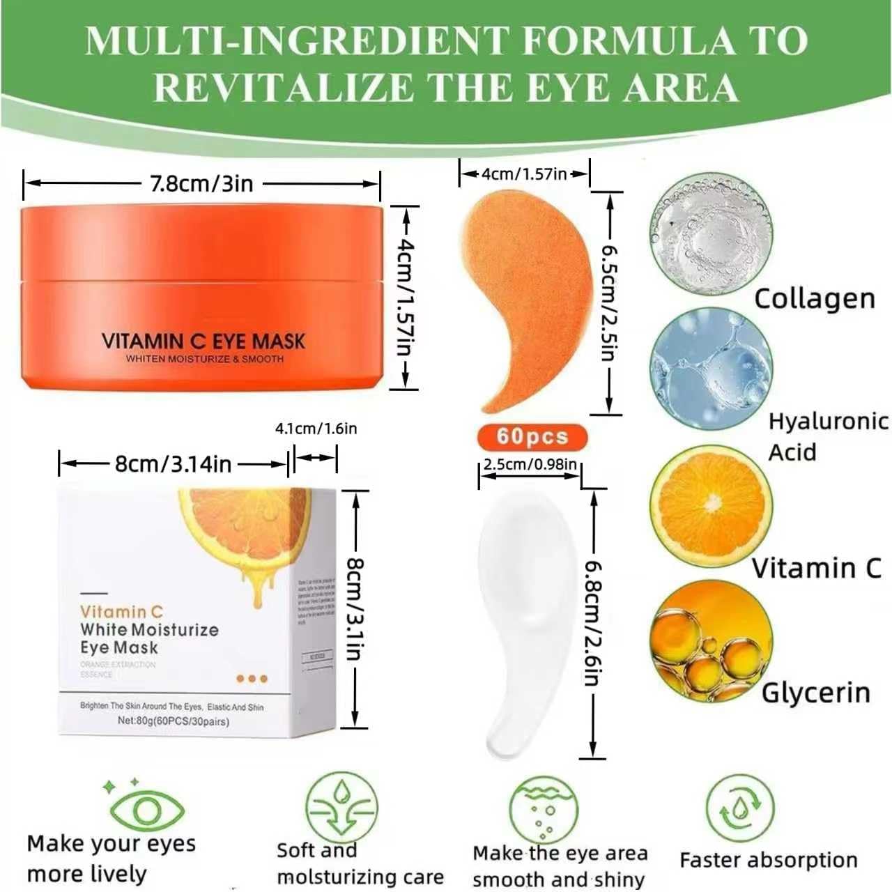 Detalle 2 de Chenduoran oogpatches met vitamine C, collageen en hyaluronzuur, 60 stuks