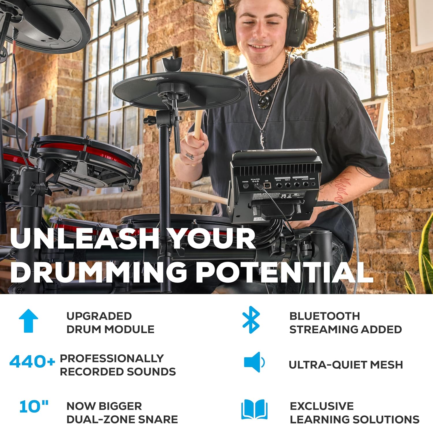 Detalle de Alesis Nitro Max Kit Compact Electric Drum Kit with Quiet Mesh Pads