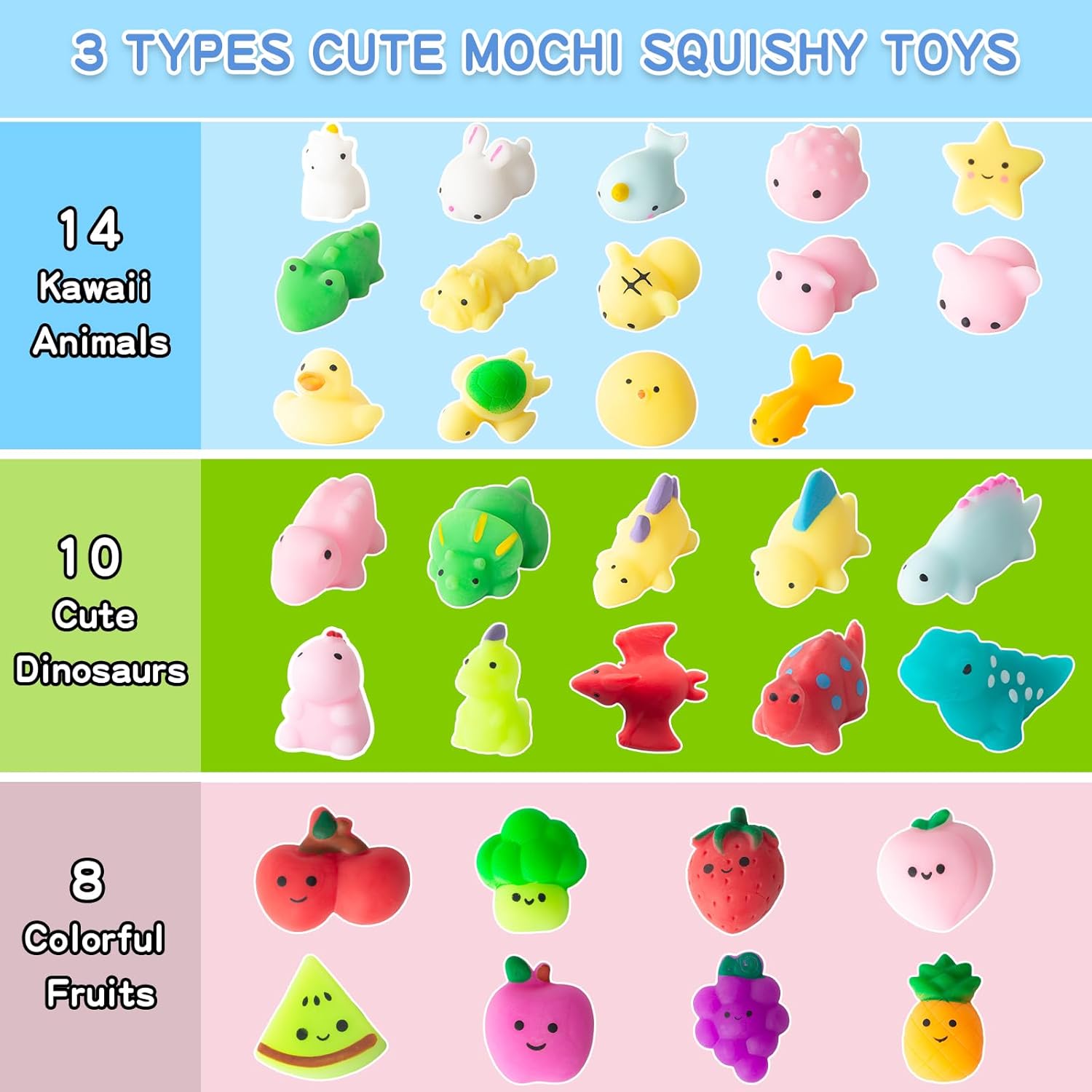 Thumbnail 1 de 32Pcs Mochi Squishy Toys mini kawaii animals & fruits stress relief fidget pack