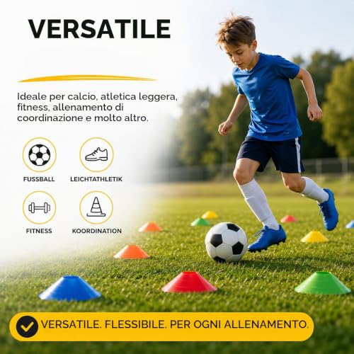 Detalle de AthleJoy 20x Coni da Allenamento Calcio – Segnalatori Sportivi per Campo, Accessori per Scuola, Club e Attività Outdoor