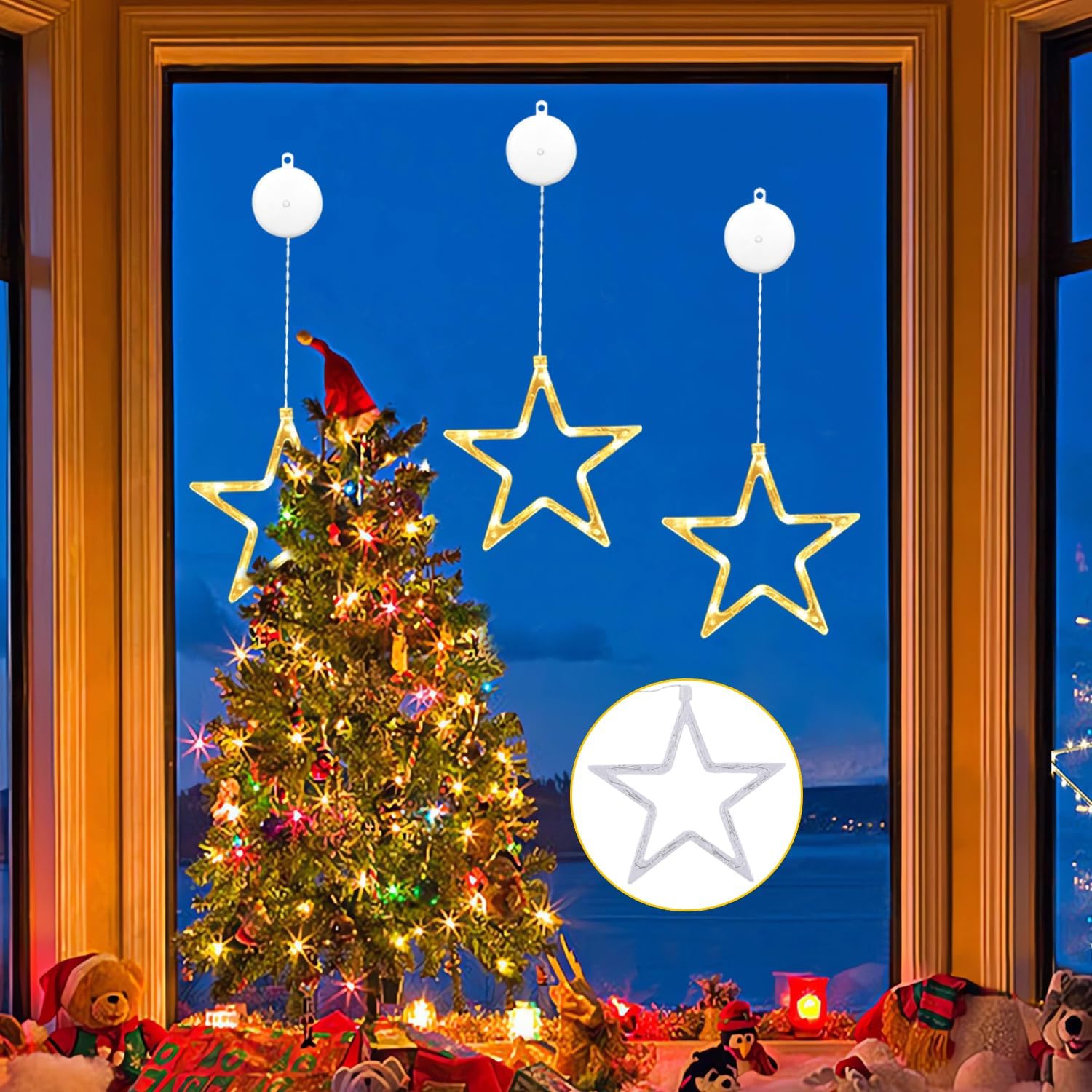 Detalle de Anmossi TY-WJX3P kerstverlichting met sterren, 3 stuks, warmwit en timer