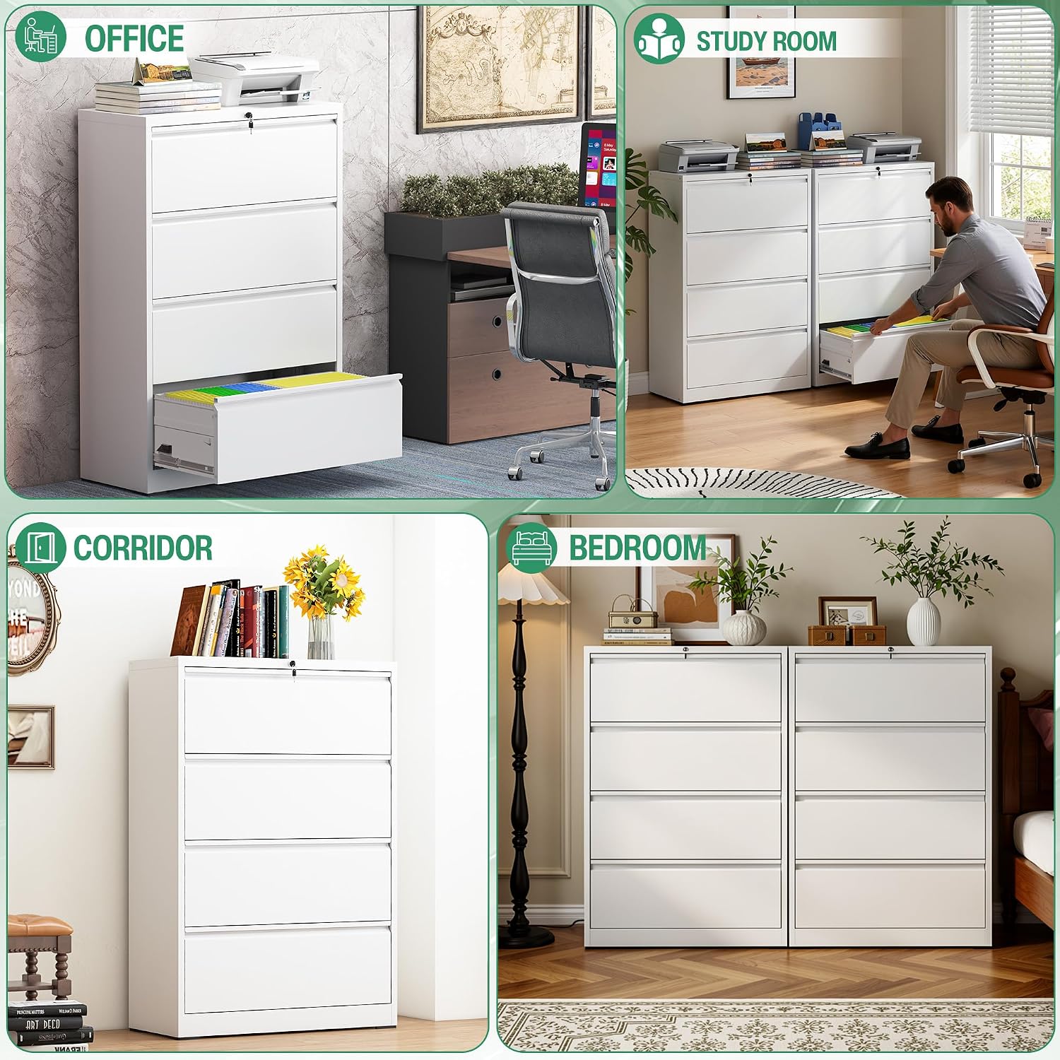 Thumbnail 6 de VIYET LFC001 4-Drawer Lateral File Cabinet with Lock, White Steel