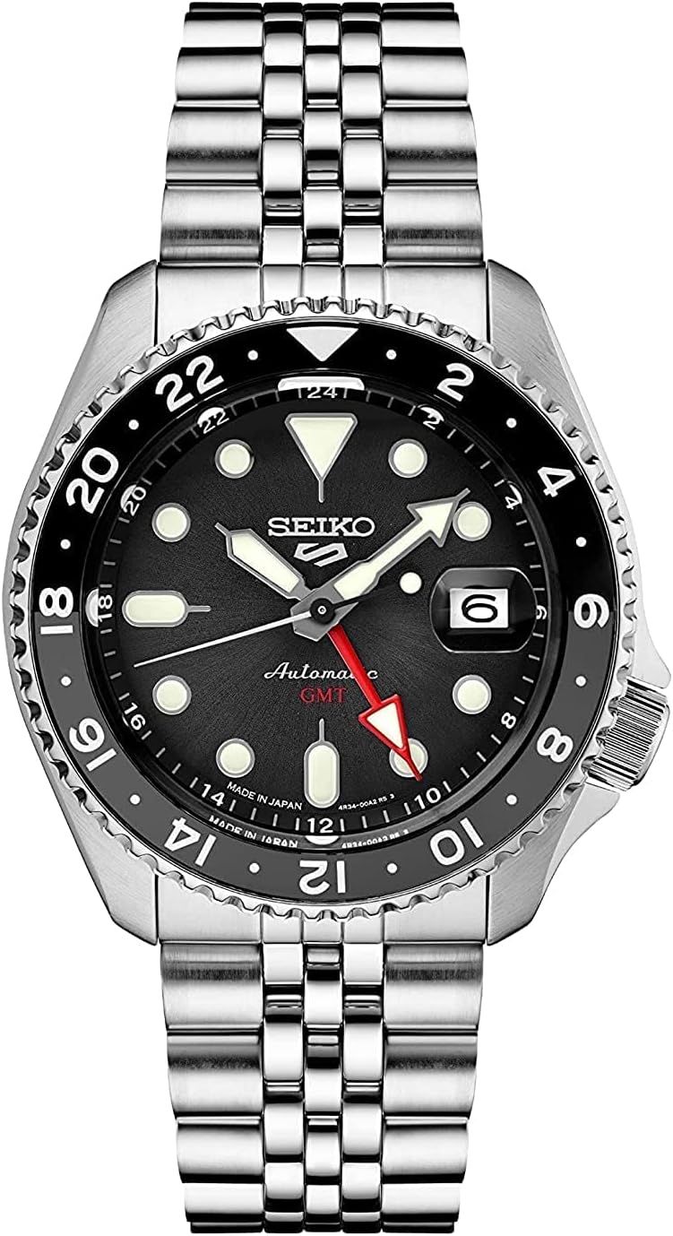 Detalle de SEIKO SSK001 Automatic Watch for Men – 5 Sports with Black Dial, GMT Bezel and 100m Water Resistance