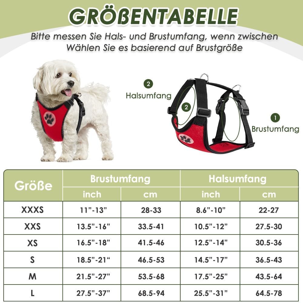Detalle de SlowTon Hundegeschirr mit Sicherheitsgurt für Auto – atmungsaktives 2-in-1 Gurt-System in Rot (S)