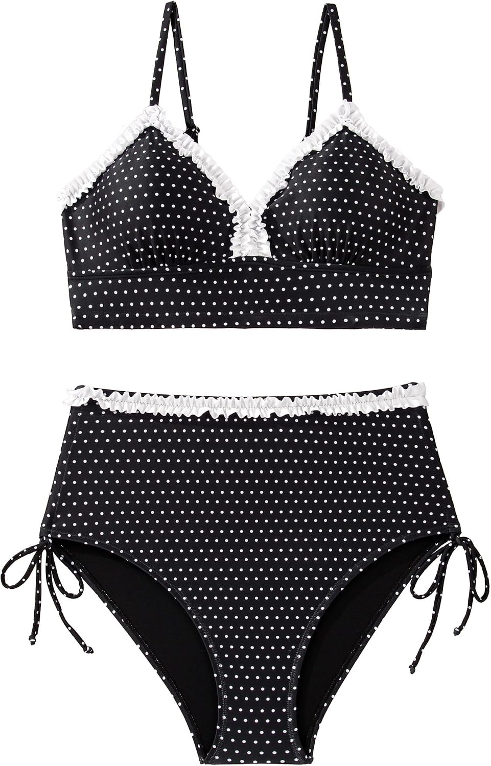 Detalle de Herseas Women’s Splice Ruffle Trim Tie-Side High-Waisted Bikini Set