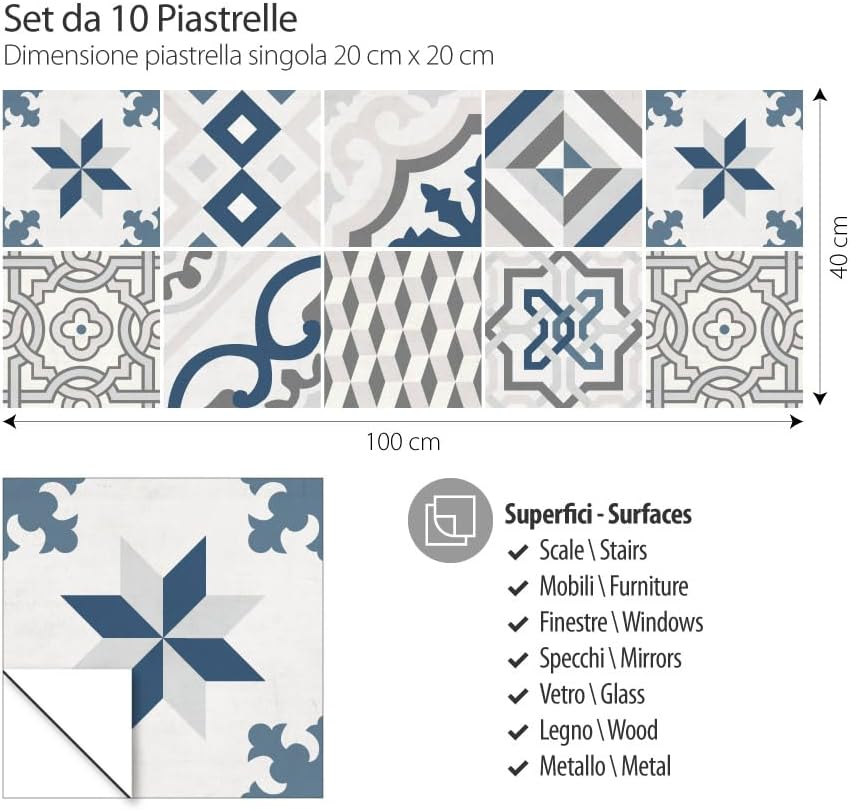 Detalle de RE-COVERTILES Adesivi piastrelle cucine e bagni in PVC impermeabili anti-graffiti, set da 10 pezzi 20x20 cm