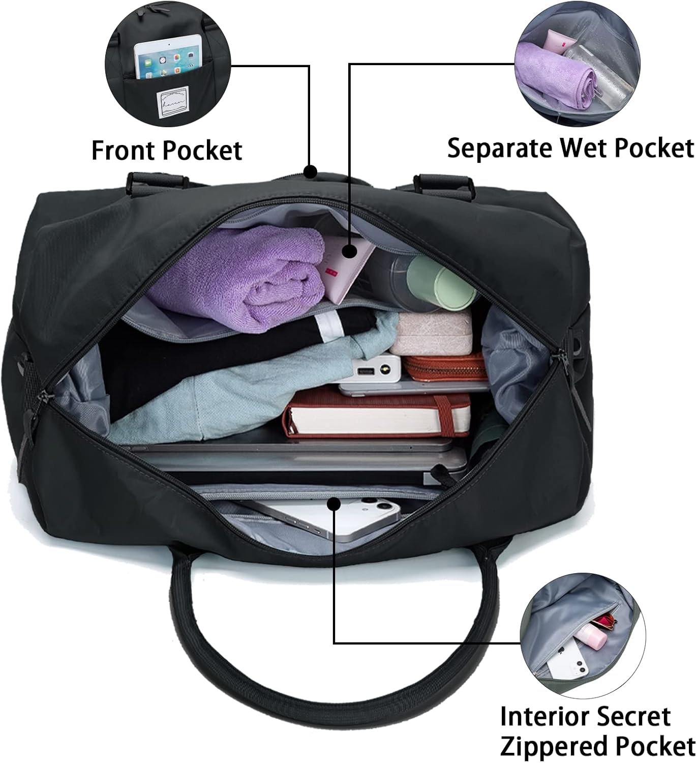Thumbnail 3 de Hayayu Weekend Bag for Women (55 x 27 x 18cm) – overnight, gym and carry-on style holdall with dry/wet separation
